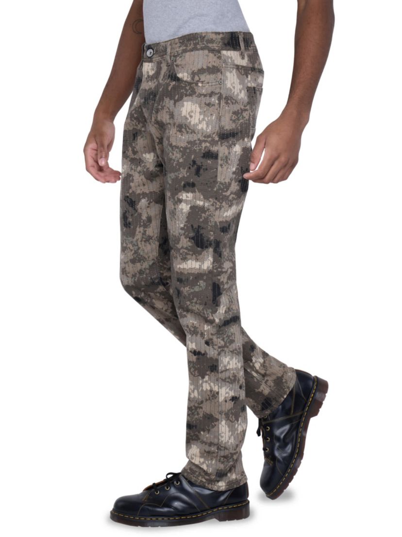 Mens Printed Denim Vertical Stitching Jeans
