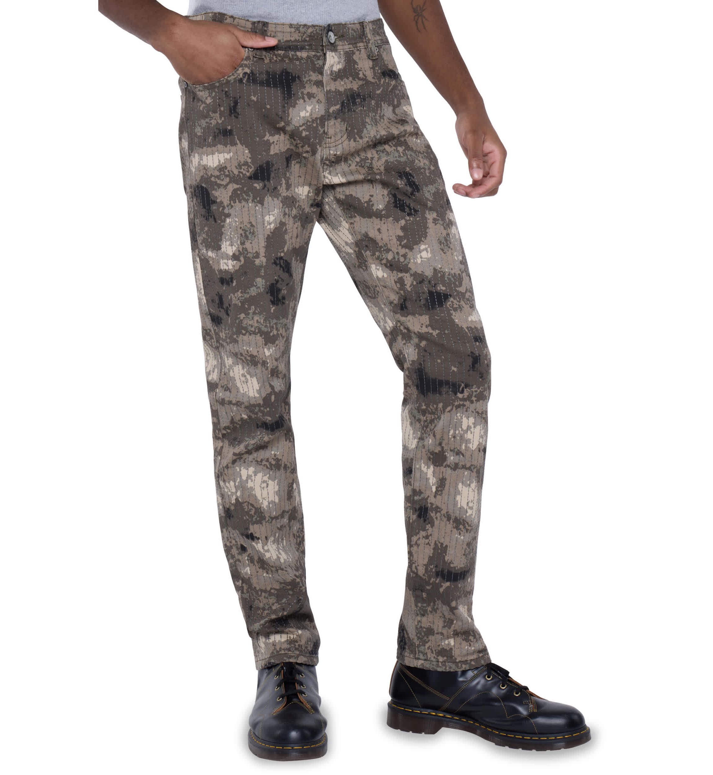 Mens Printed Denim Vertical Stitching Jeans