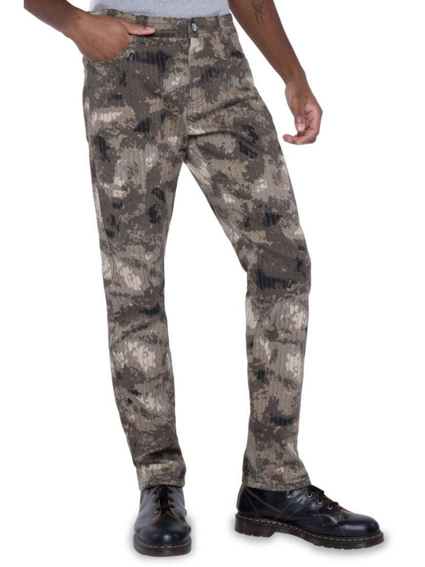Mens Printed Denim Vertical Stitching Jeans