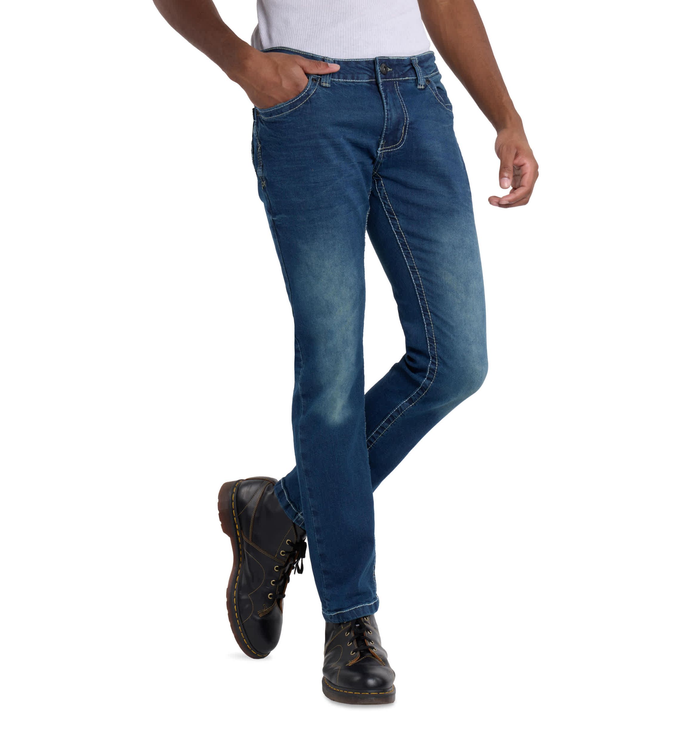 Mens Modern Fit Saddle Stitch Jeans