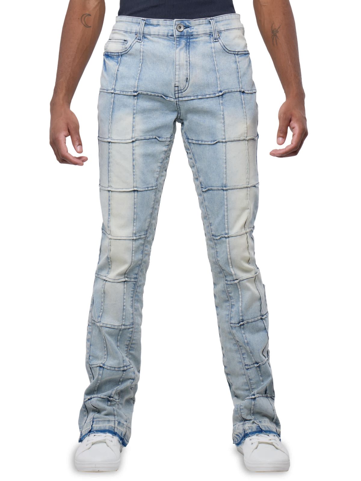 Mens Box Panel Fashion Stacked Jeans