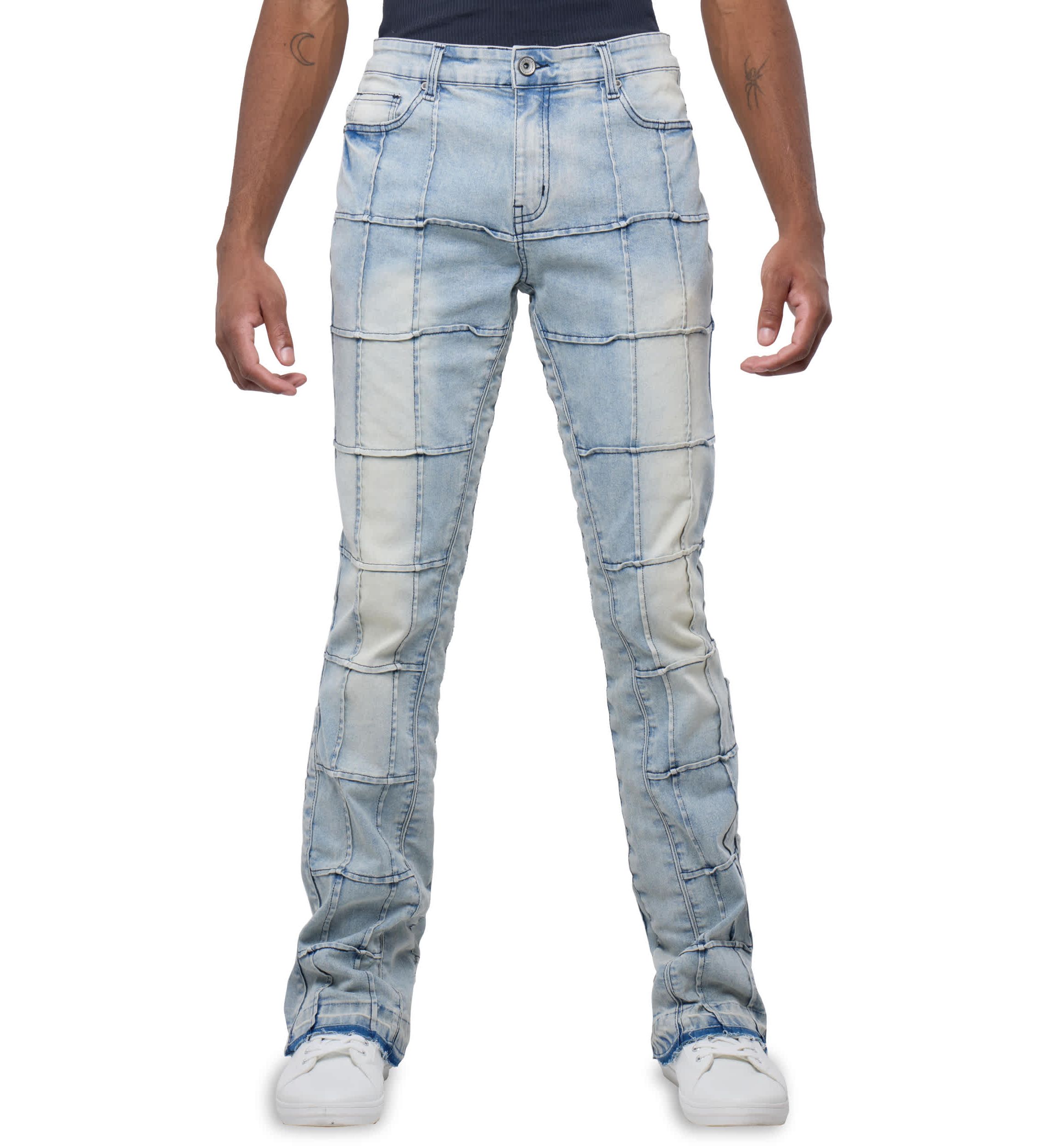 Mens Box Panel Fashion Stacked Jeans