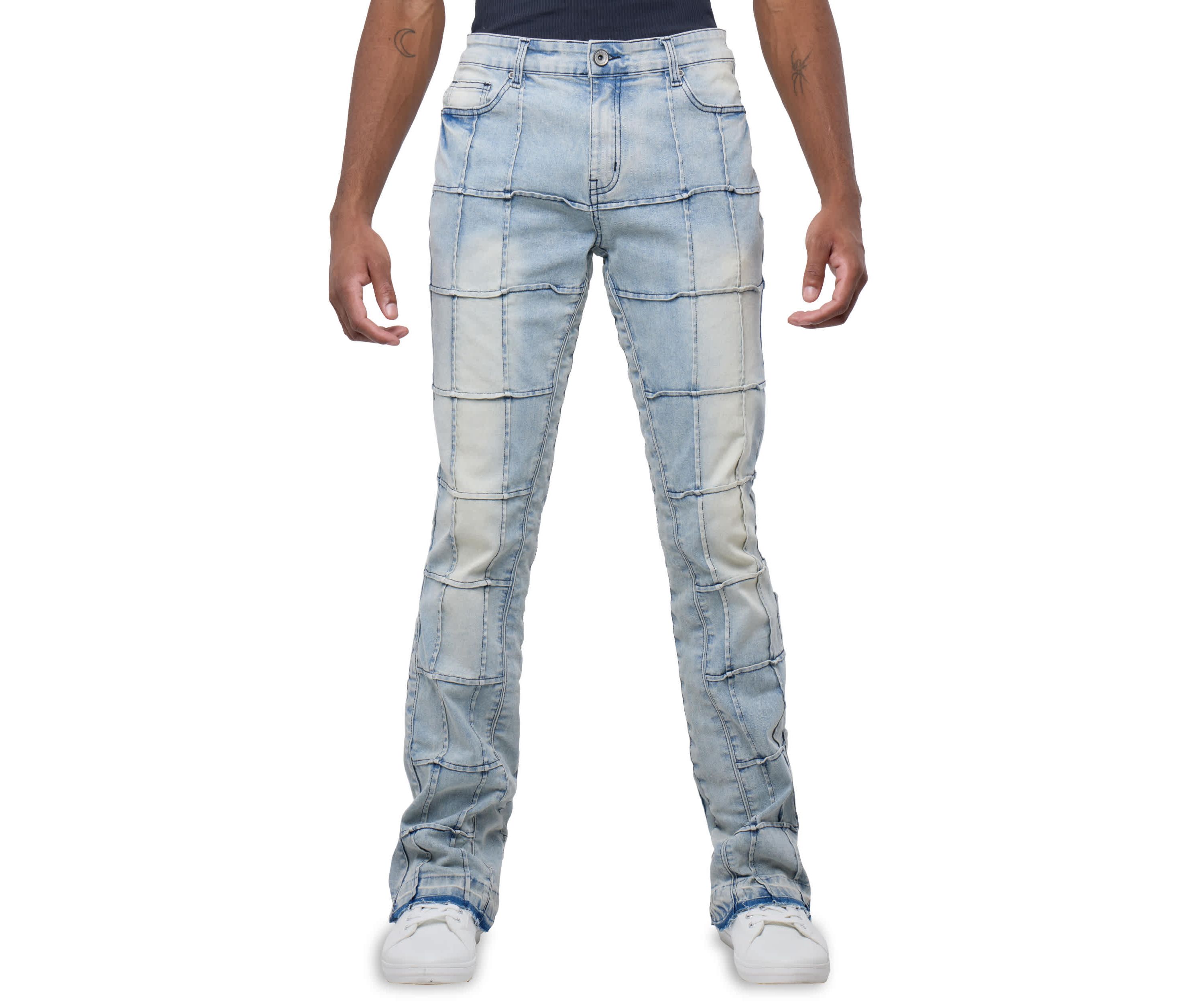 Mens Box Panel Fashion Stacked Jeans