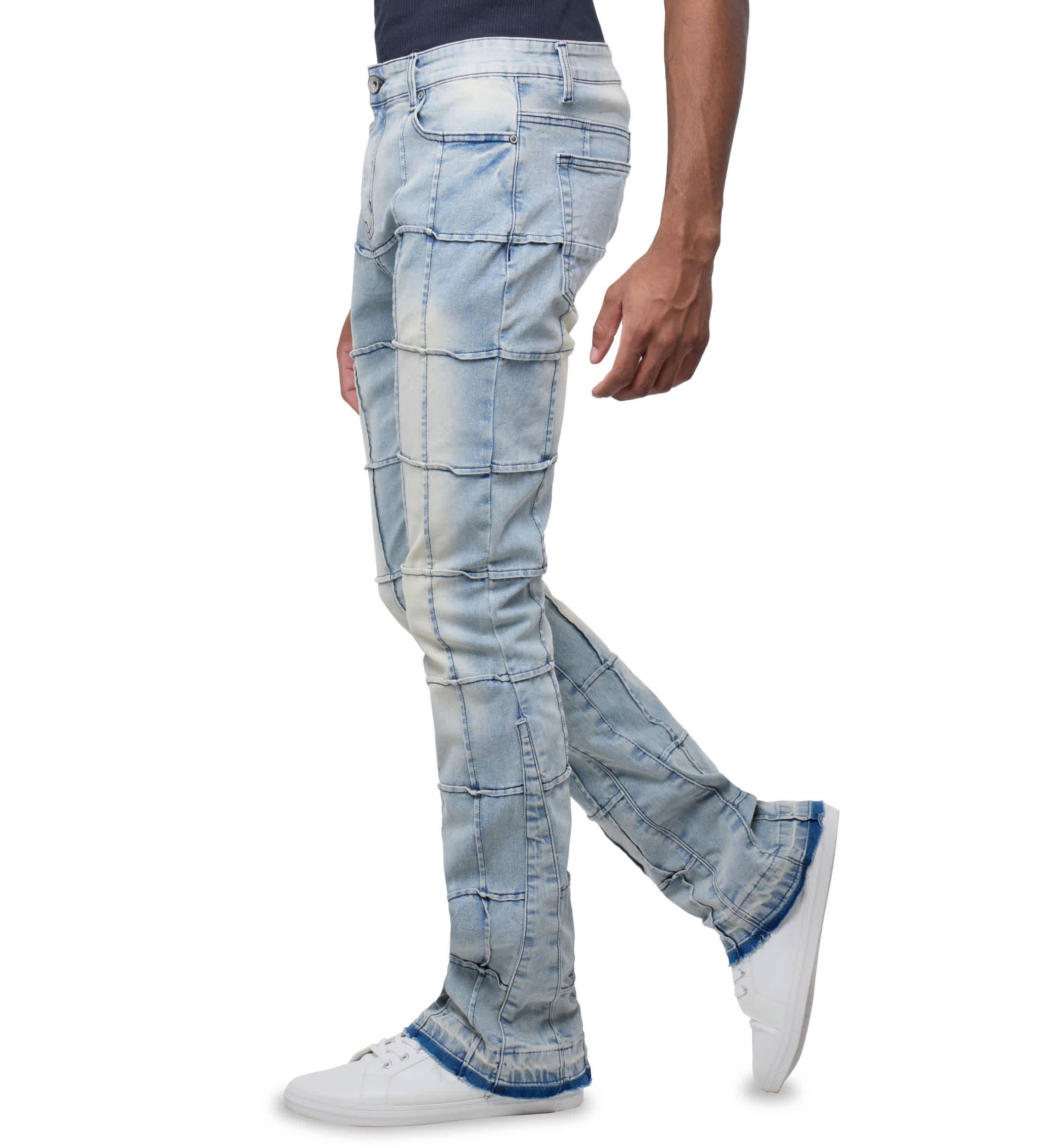 Mens Box Panel Fashion Stacked Jeans