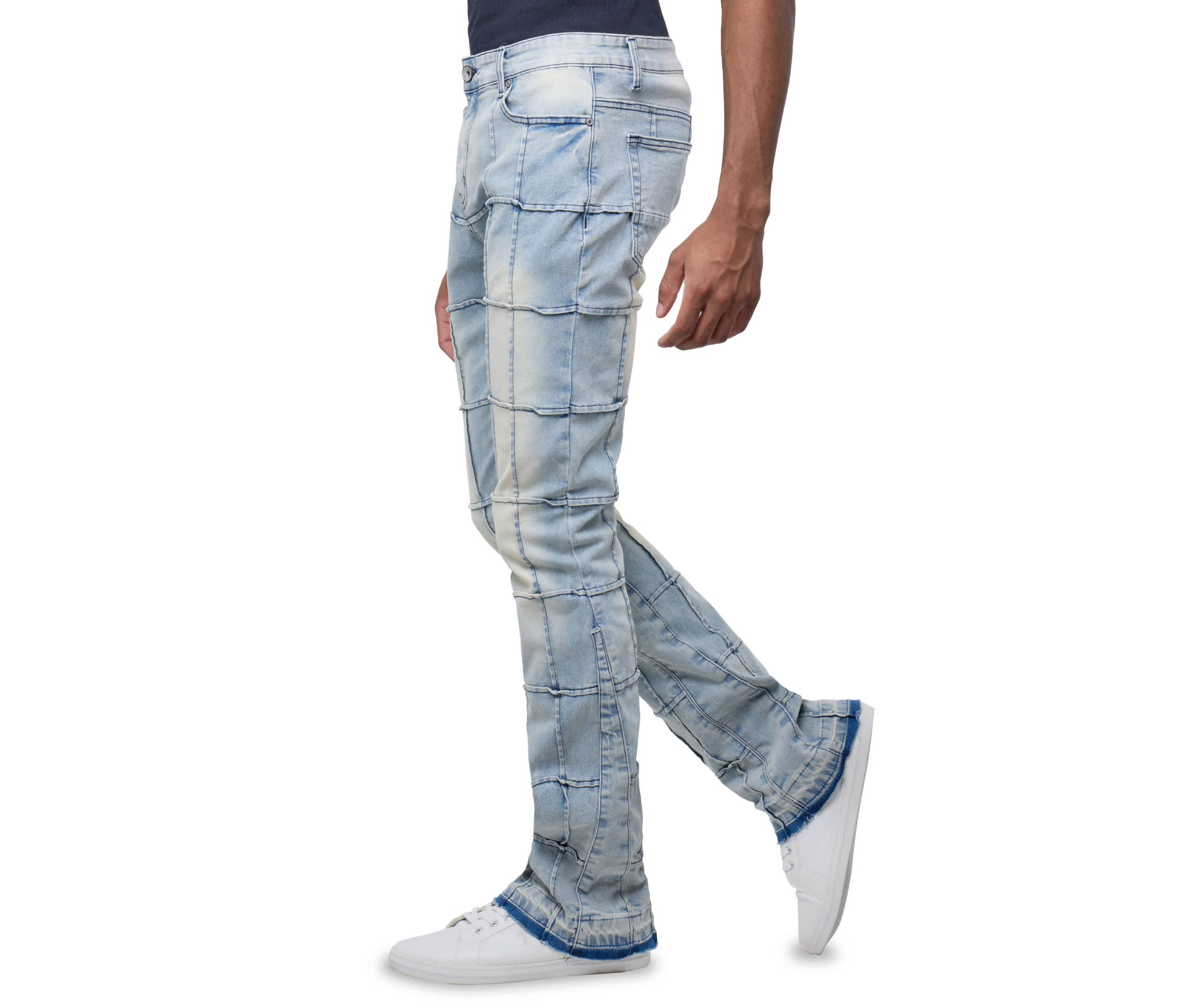 Mens Box Panel Fashion Stacked Jeans
