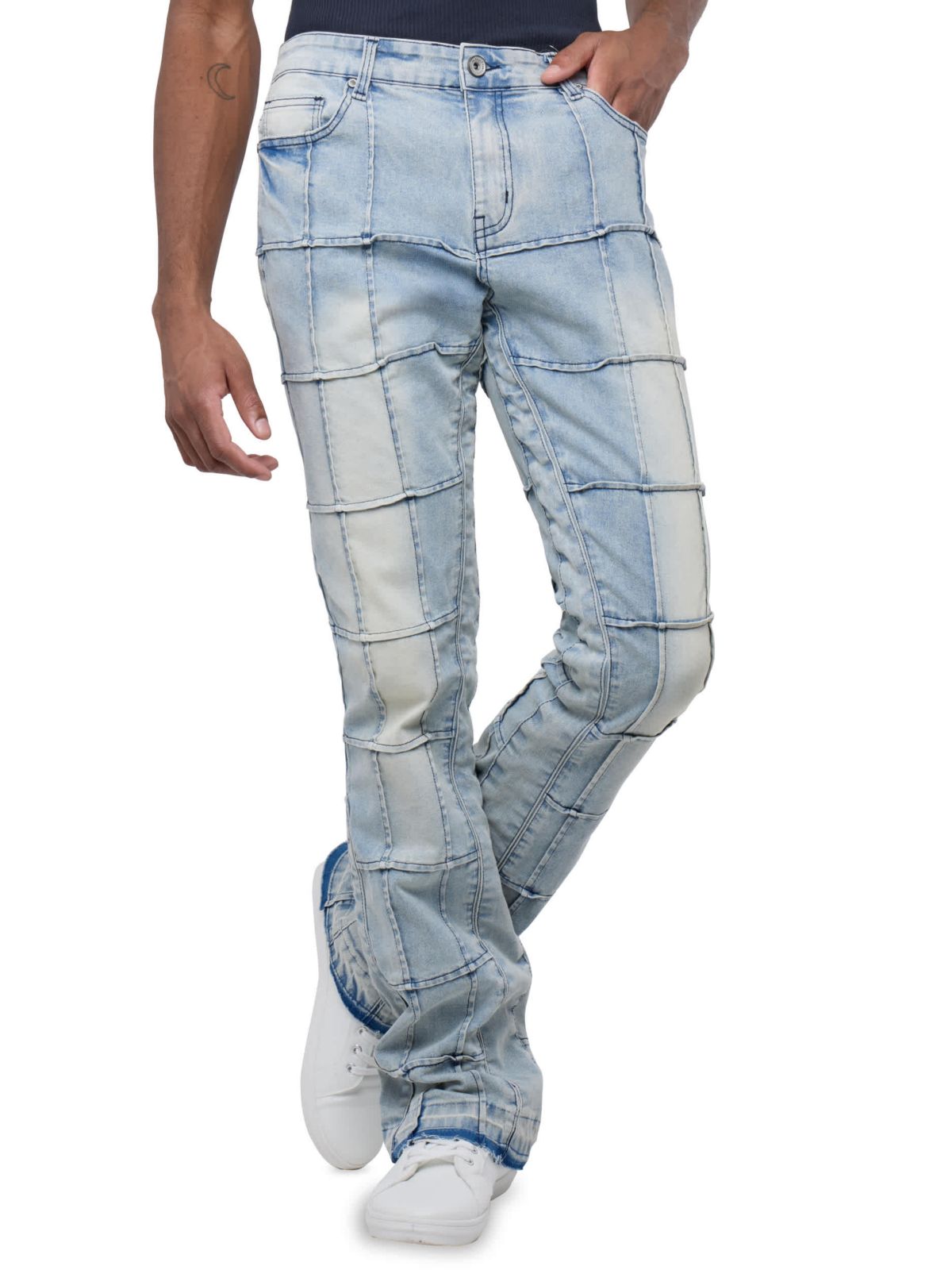 Mens Box Panel Fashion Stacked Jeans