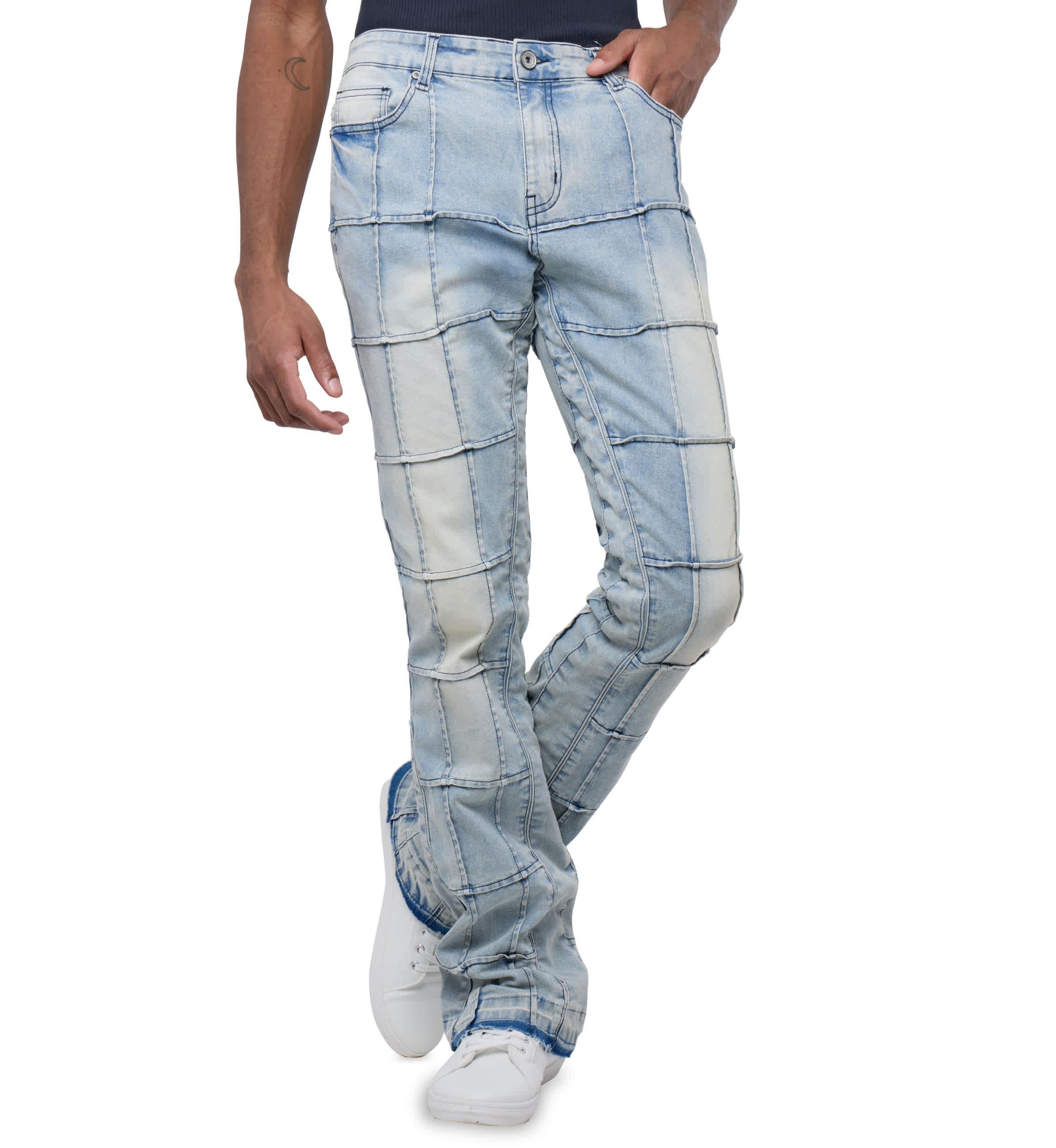 Mens Box Panel Fashion Stacked Jeans