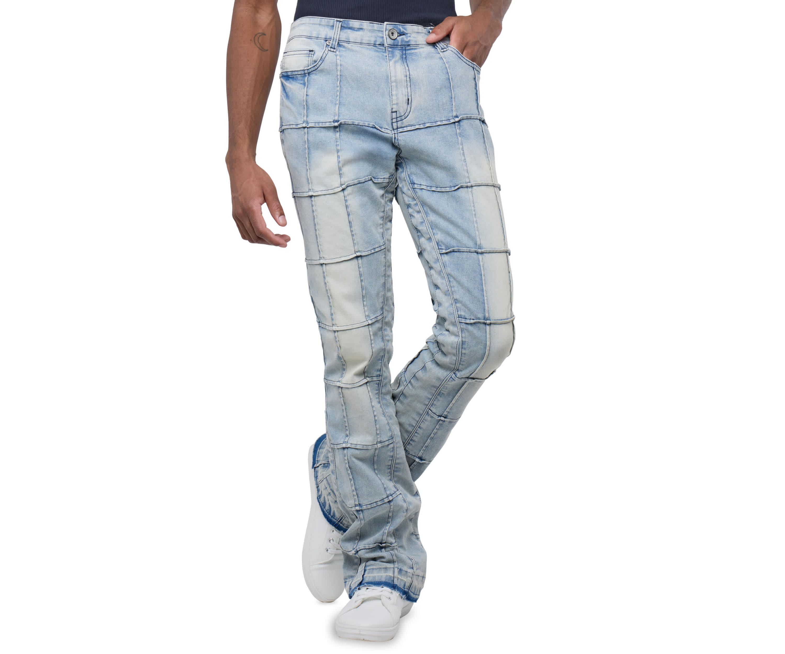 Mens Box Panel Fashion Stacked Jeans