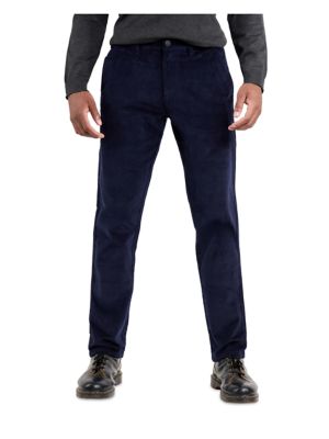 SPRING + MERCER Men's Slim Fit Corduroy Pants, Navy Blue, 42 x 32