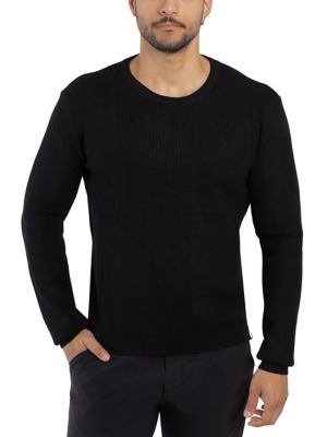 SPRING + MERCER Men's Ribbed Crew Neck Sweater, Black, 2XL