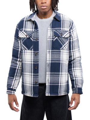 X RAY Men's Cotton Plaid Flannel Button-Up Shirt Jacket With Faux Shearling Lining, XL