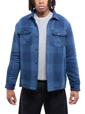 X RAY Men's Cotton Plaid Flannel Button-Up Shirt Jacket With Faux Shearling Lining, XL