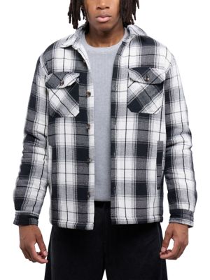 X RAY Men's Cotton Plaid Flannel Button-Up Shirt Jacket With Faux Shearling Lining, XL