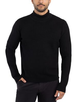 SPRING + MERCER Men's Ribbed Turtle Neck Sweater, Black, 2XL