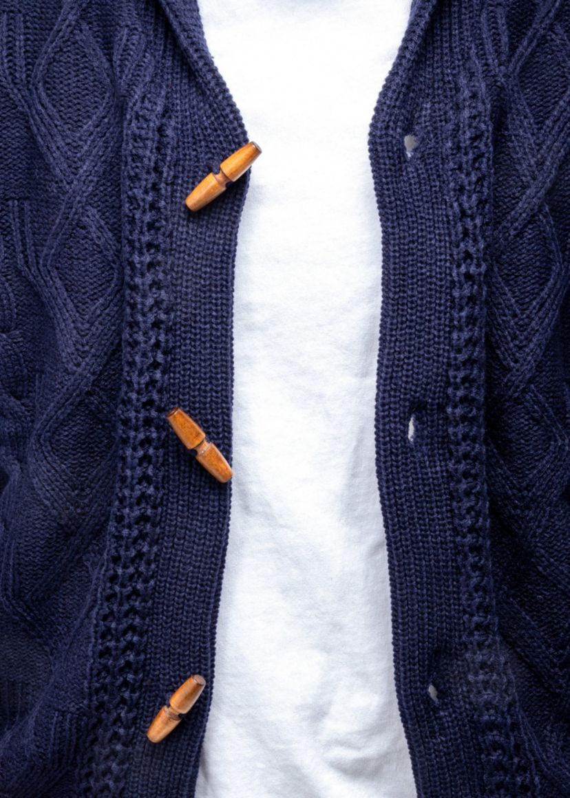 Mens Faux Shearling Lined Shawl Collar Cable Knit Cardigan Sweater