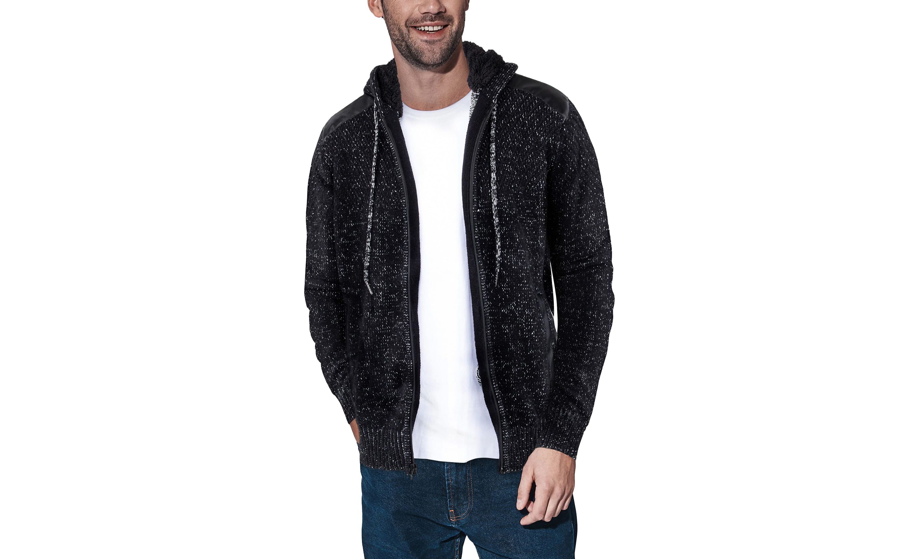 Mens Hooded Full-Zip Sweater Jacket with Shoulder Patch