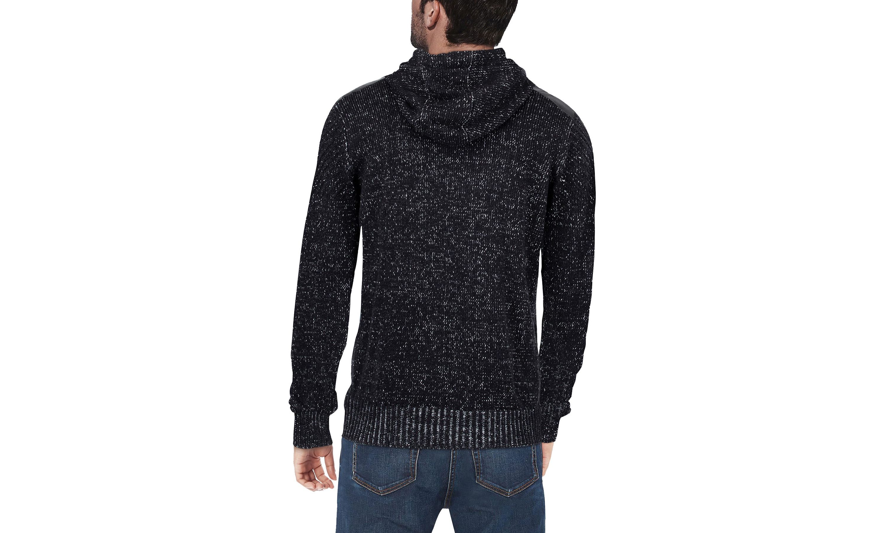 Mens Hooded Full-Zip Sweater Jacket with Shoulder Patch