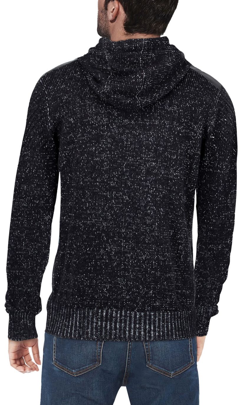 Mens Hooded Full-Zip Sweater Jacket with Shoulder Patch