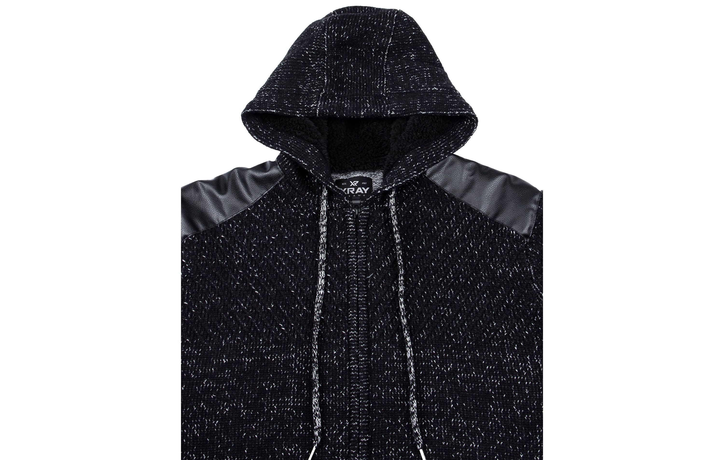 Mens Hooded Full-Zip Sweater Jacket with Shoulder Patch