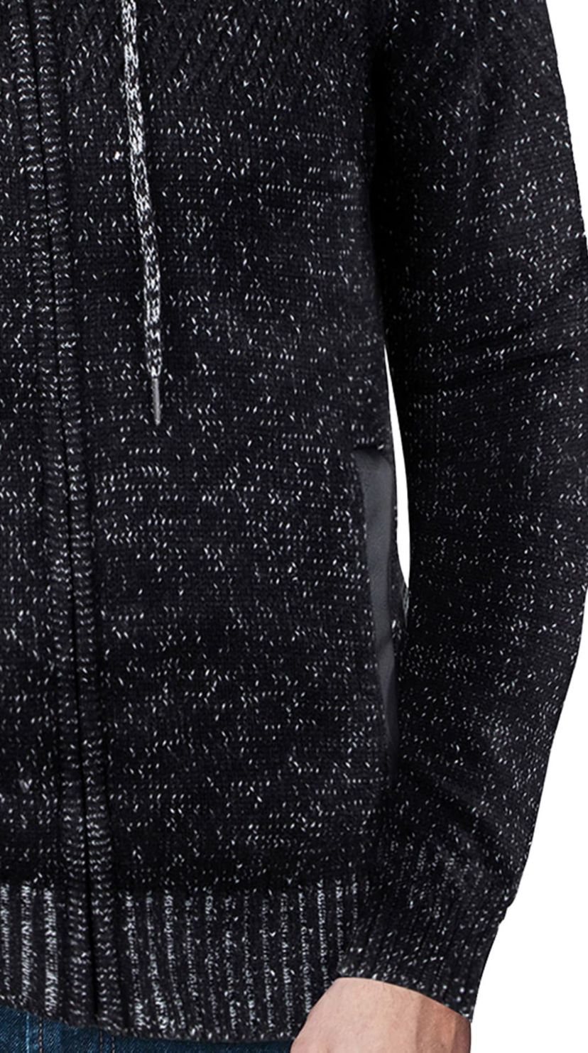 Mens Hooded Full-Zip Sweater Jacket with Shoulder Patch