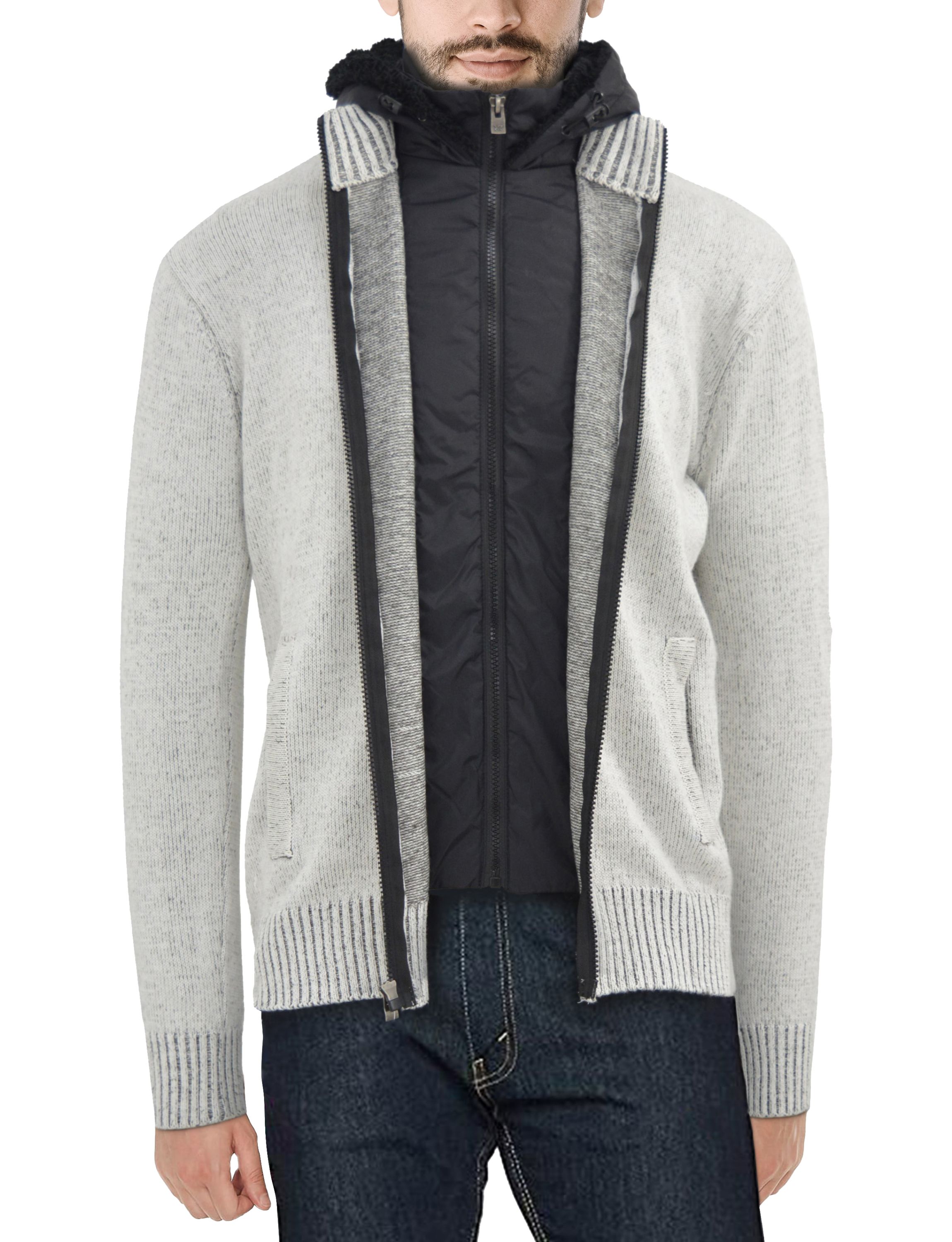 Mens Full-Zip Sweater Jacket With Fluffy Fleece Lined Hood
