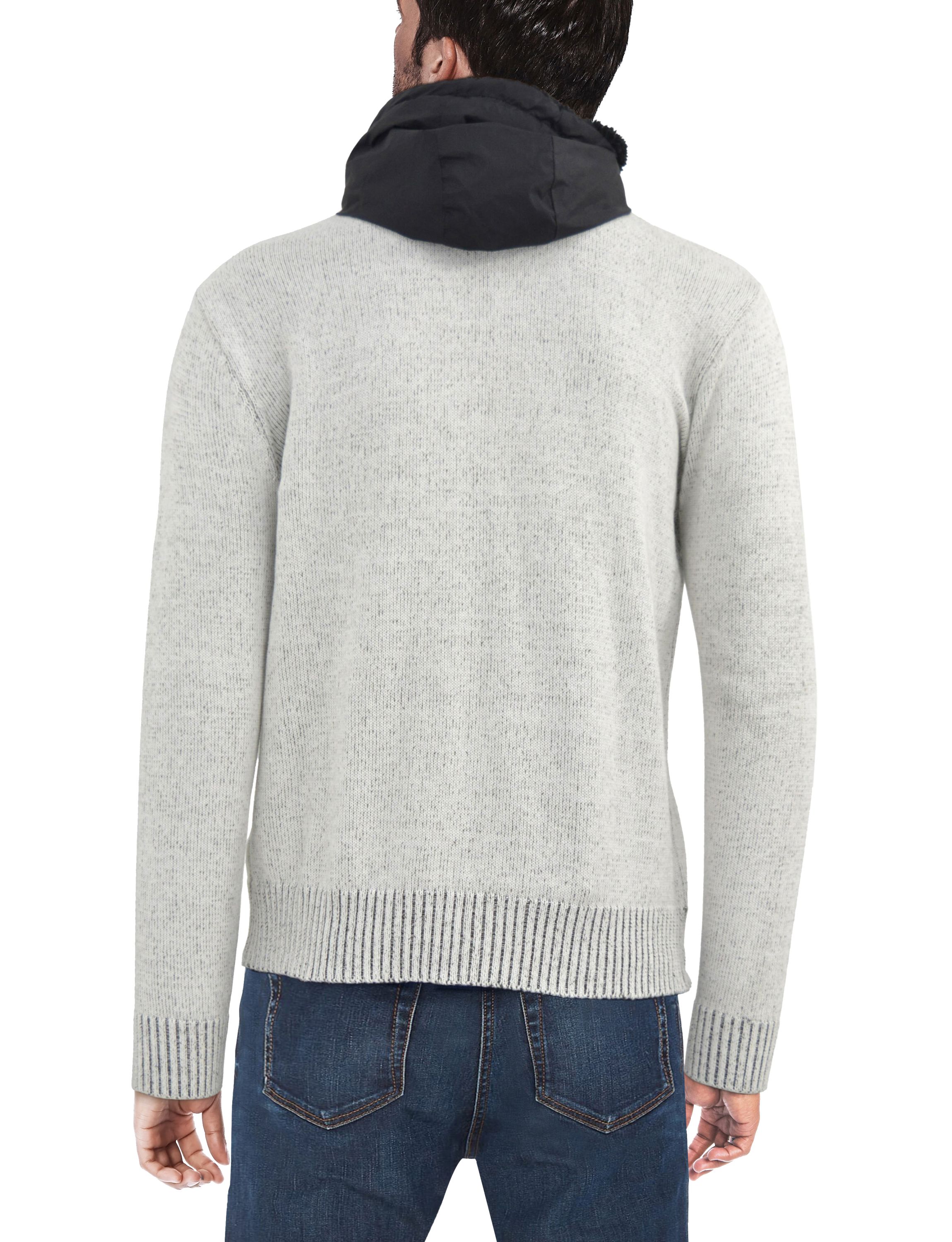 Mens Full-Zip Sweater Jacket With Fluffy Fleece Lined Hood