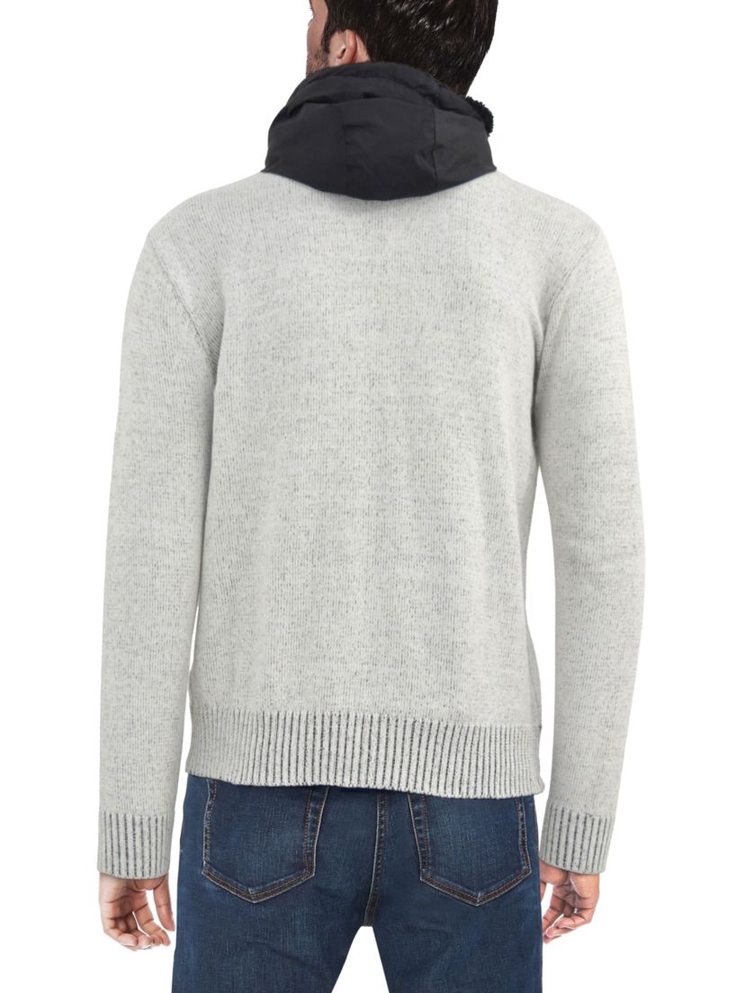 Mens Full-Zip Sweater Jacket With Fluffy Fleece Lined Hood