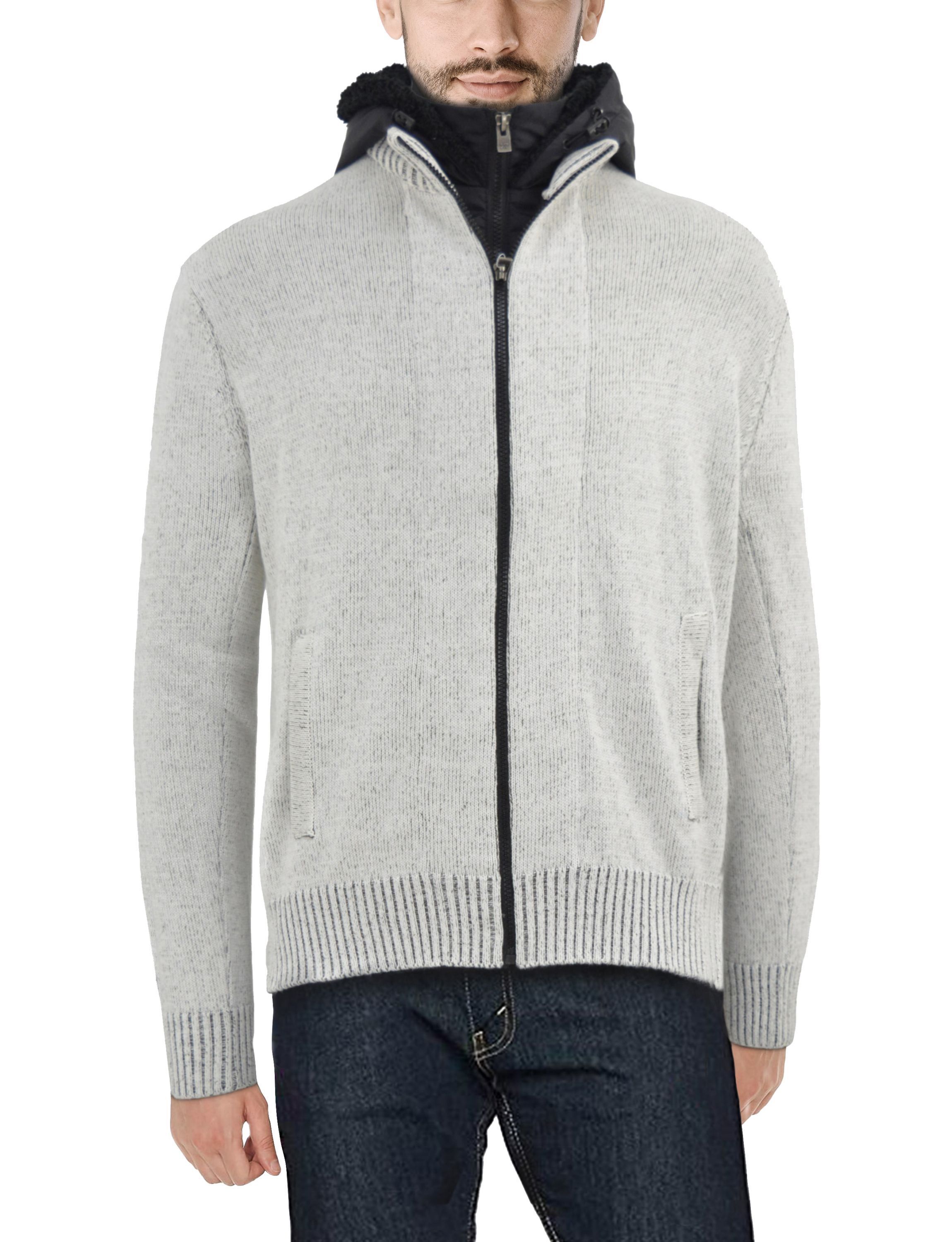 Mens Full-Zip Sweater Jacket With Fluffy Fleece Lined Hood