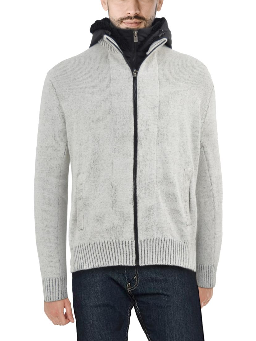 Mens Full-Zip Sweater Jacket With Fluffy Fleece Lined Hood