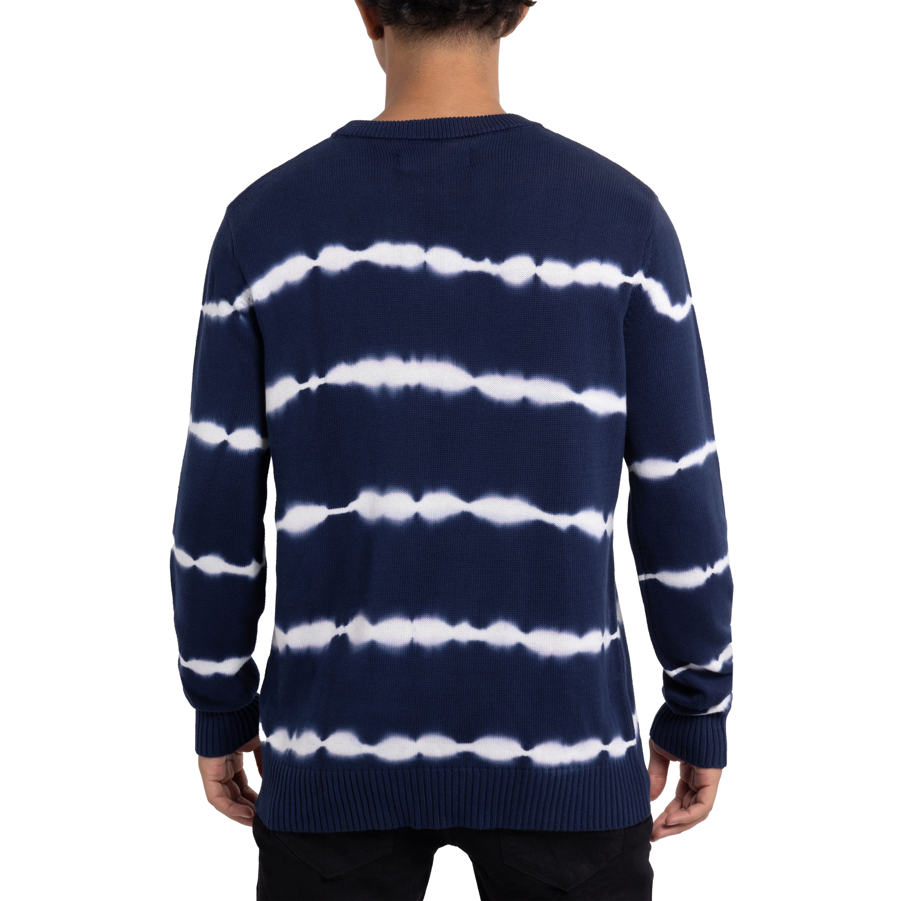 Mens Striped Tie-Dye Crewneck Cotton Sweater