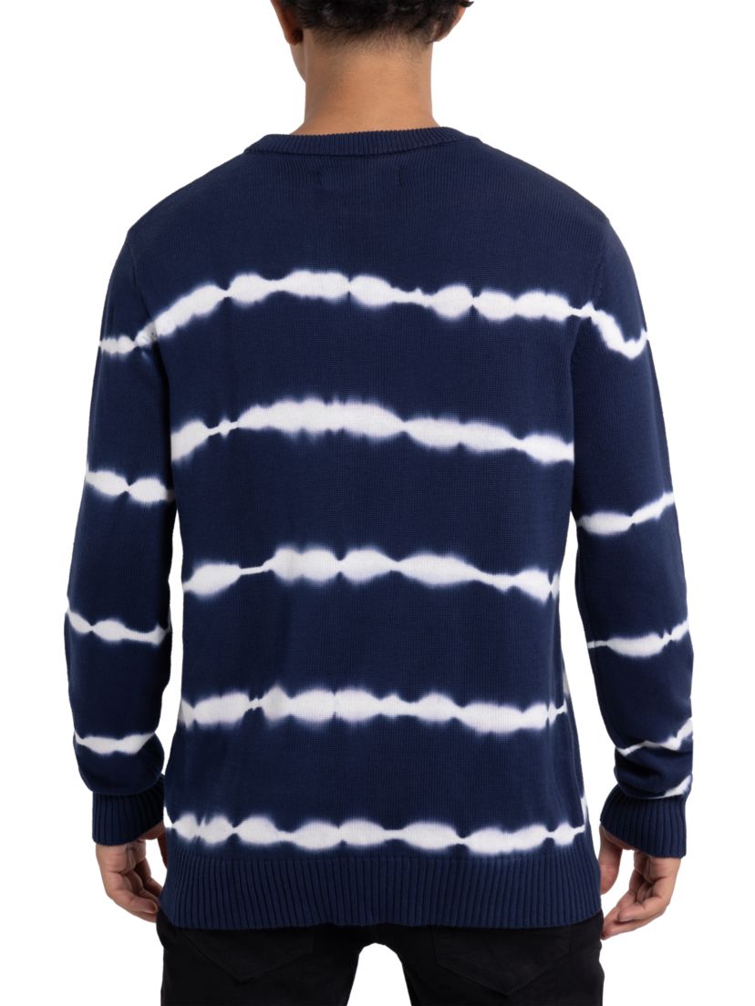 Mens Striped Tie-Dye Crewneck Cotton Sweater