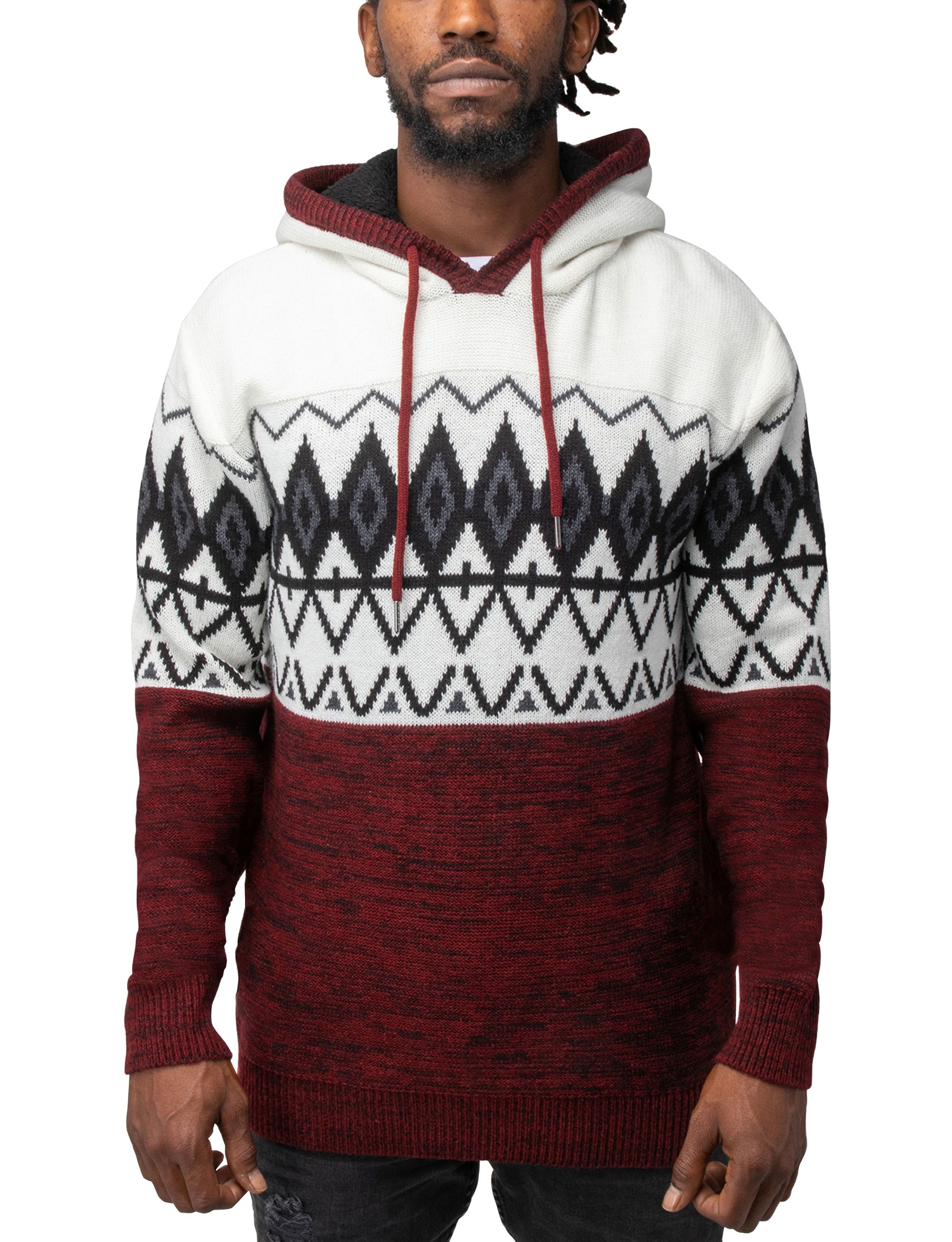 Mens Colorblocked Pattern Hooded Sweater