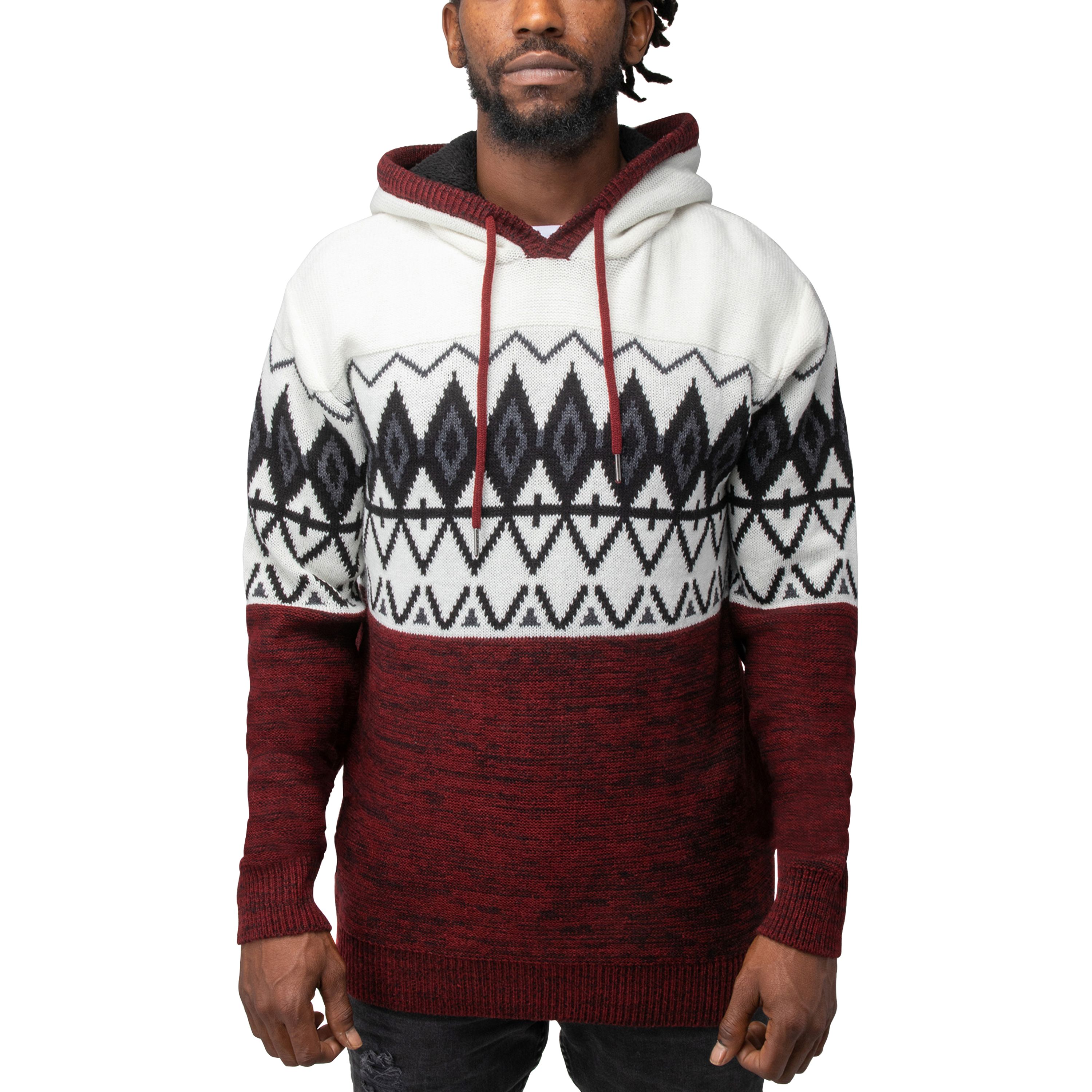 Mens Colorblocked Pattern Hooded Sweater