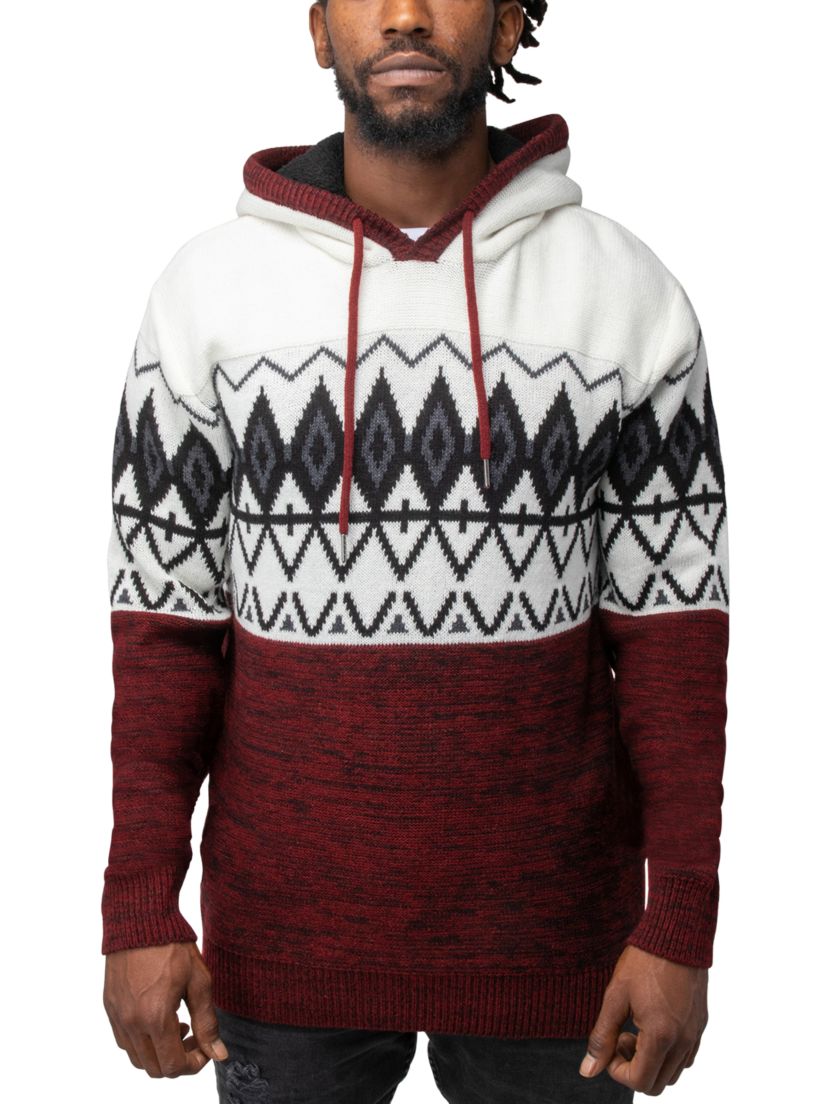 Mens Colorblocked Pattern Hooded Sweater