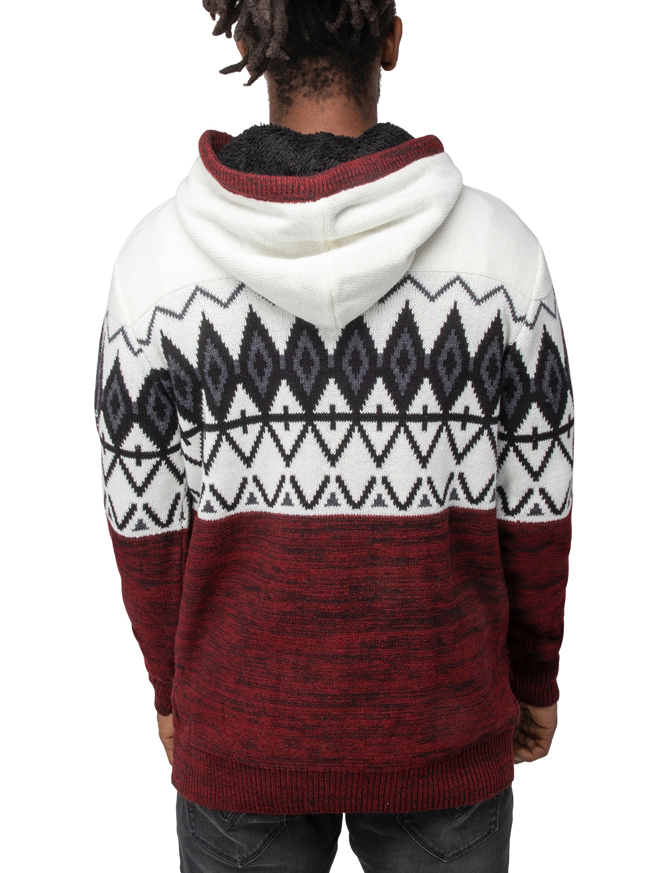 Mens Colorblocked Pattern Hooded Sweater