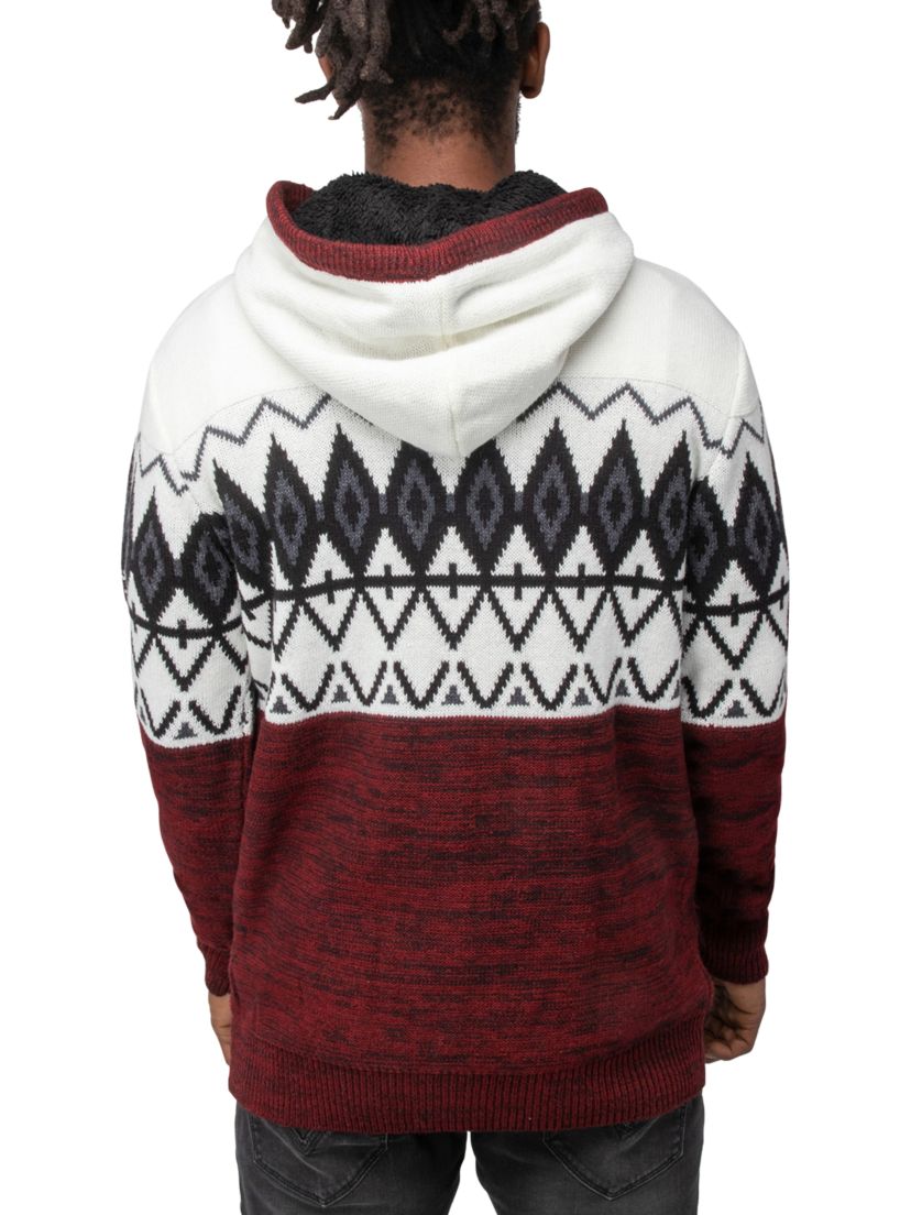 Mens Colorblocked Pattern Hooded Sweater
