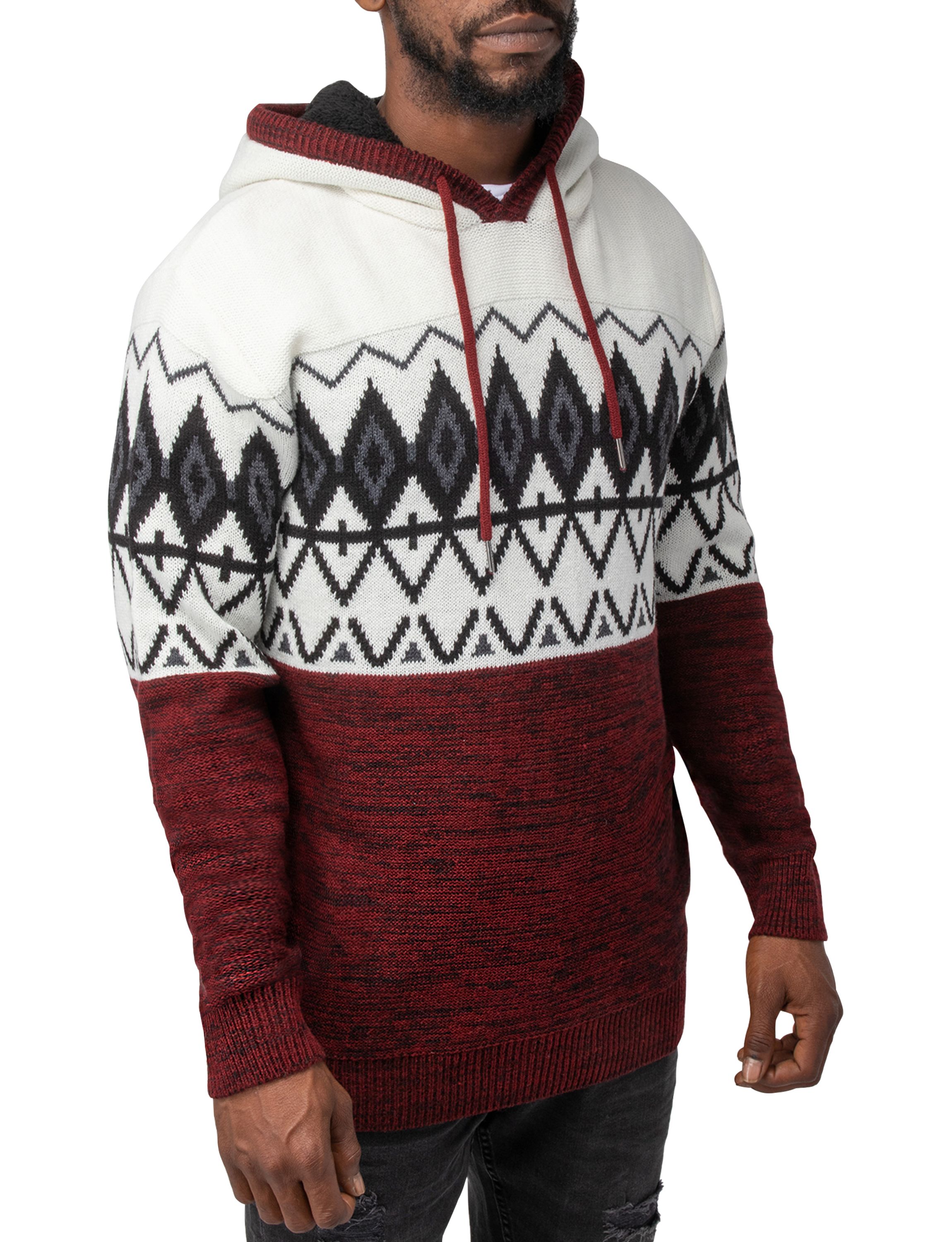 Mens Colorblocked Pattern Hooded Sweater