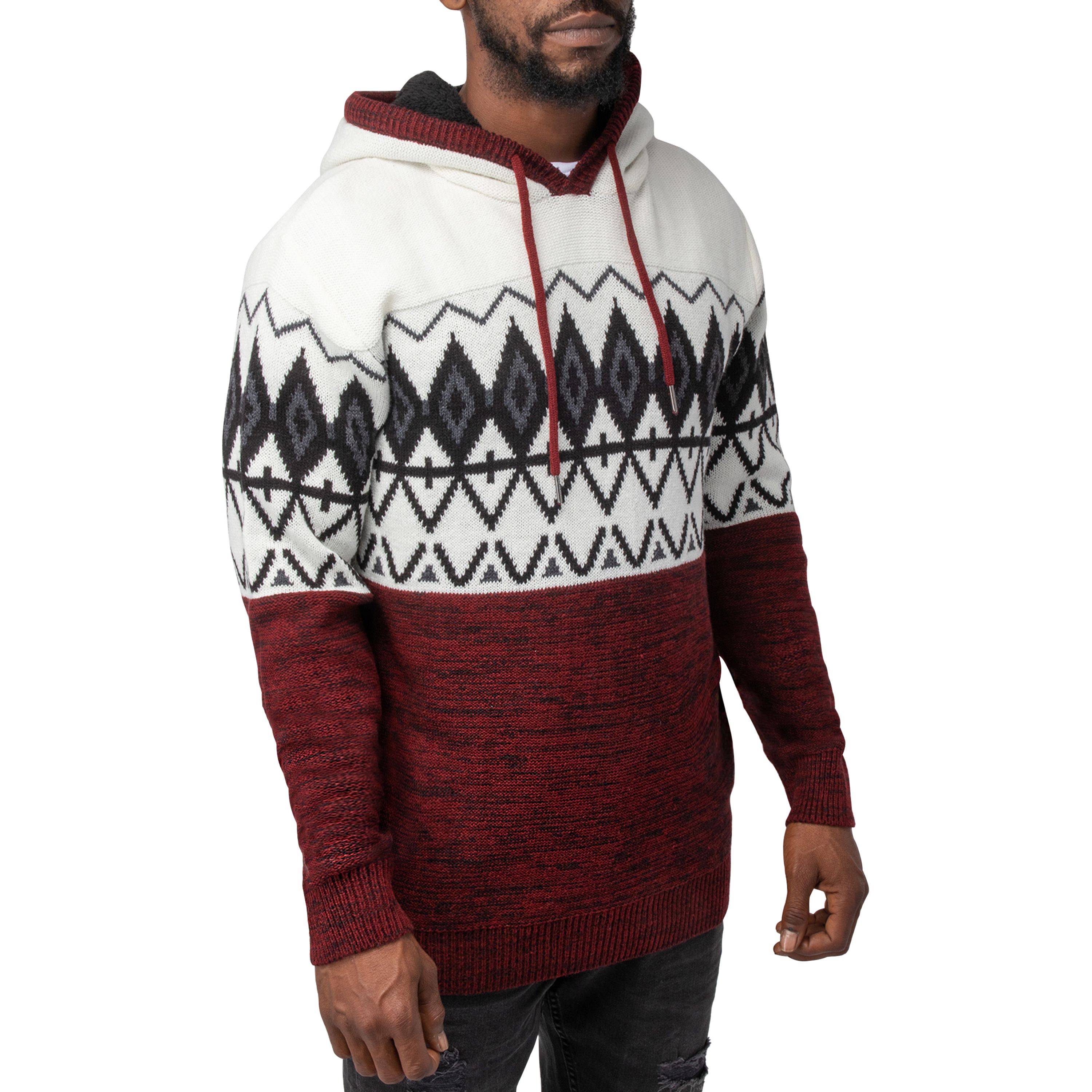 Mens Colorblocked Pattern Hooded Sweater