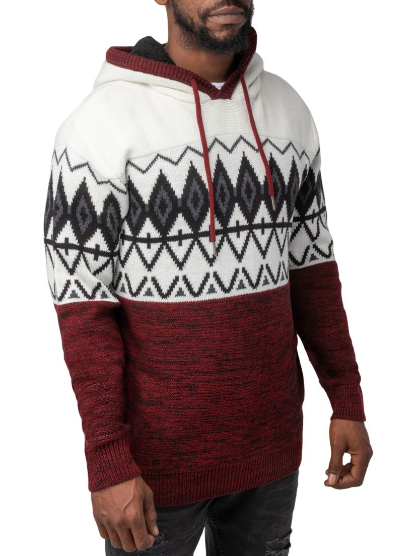 Mens Colorblocked Pattern Hooded Sweater