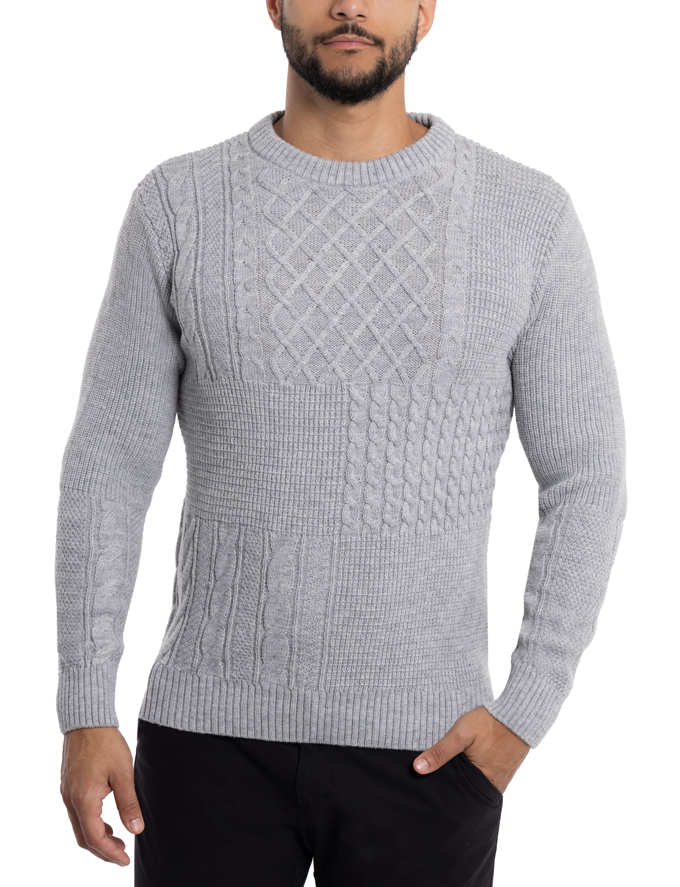 Mens Crewneck Mixed Texture Sweater