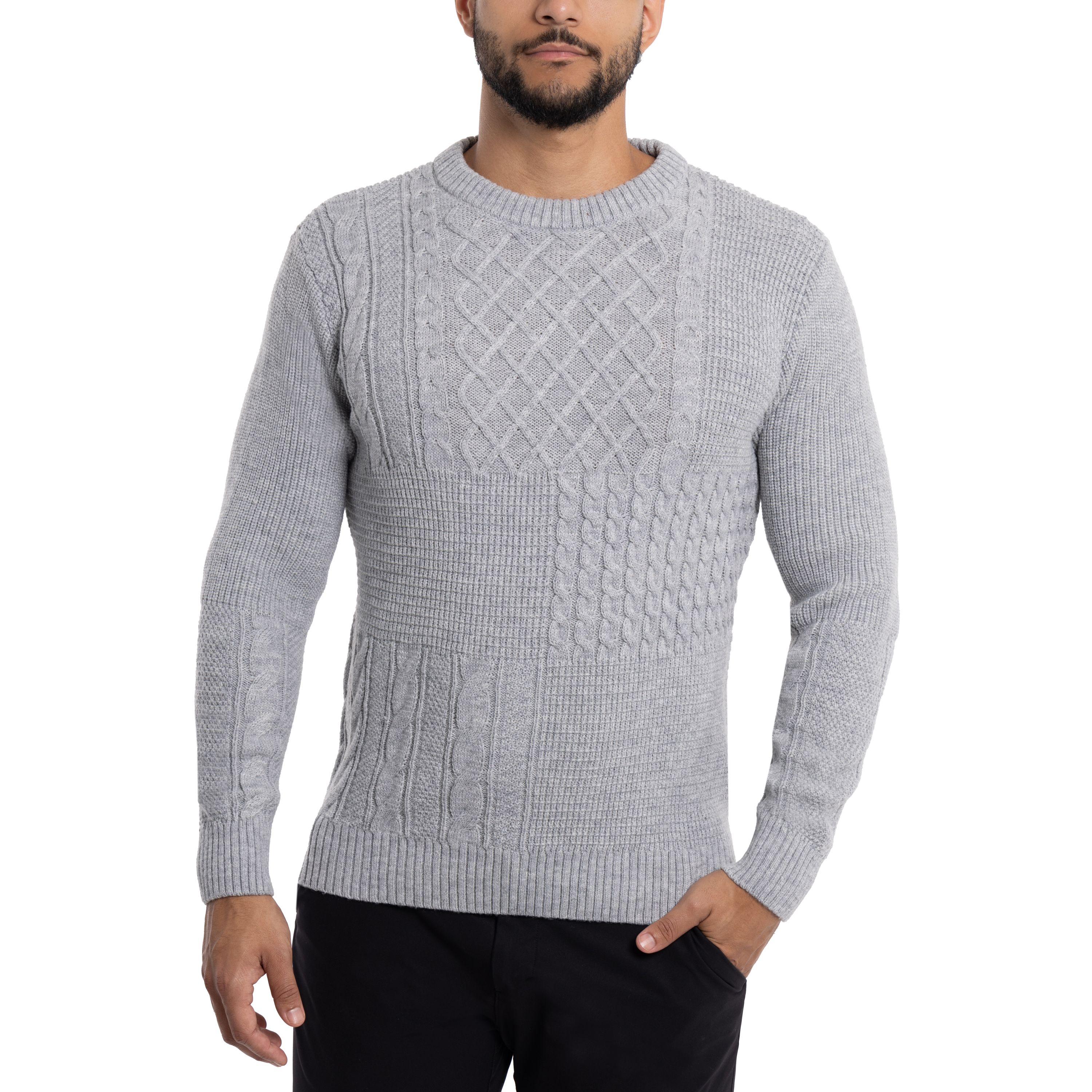 Mens Crewneck Mixed Texture Sweater