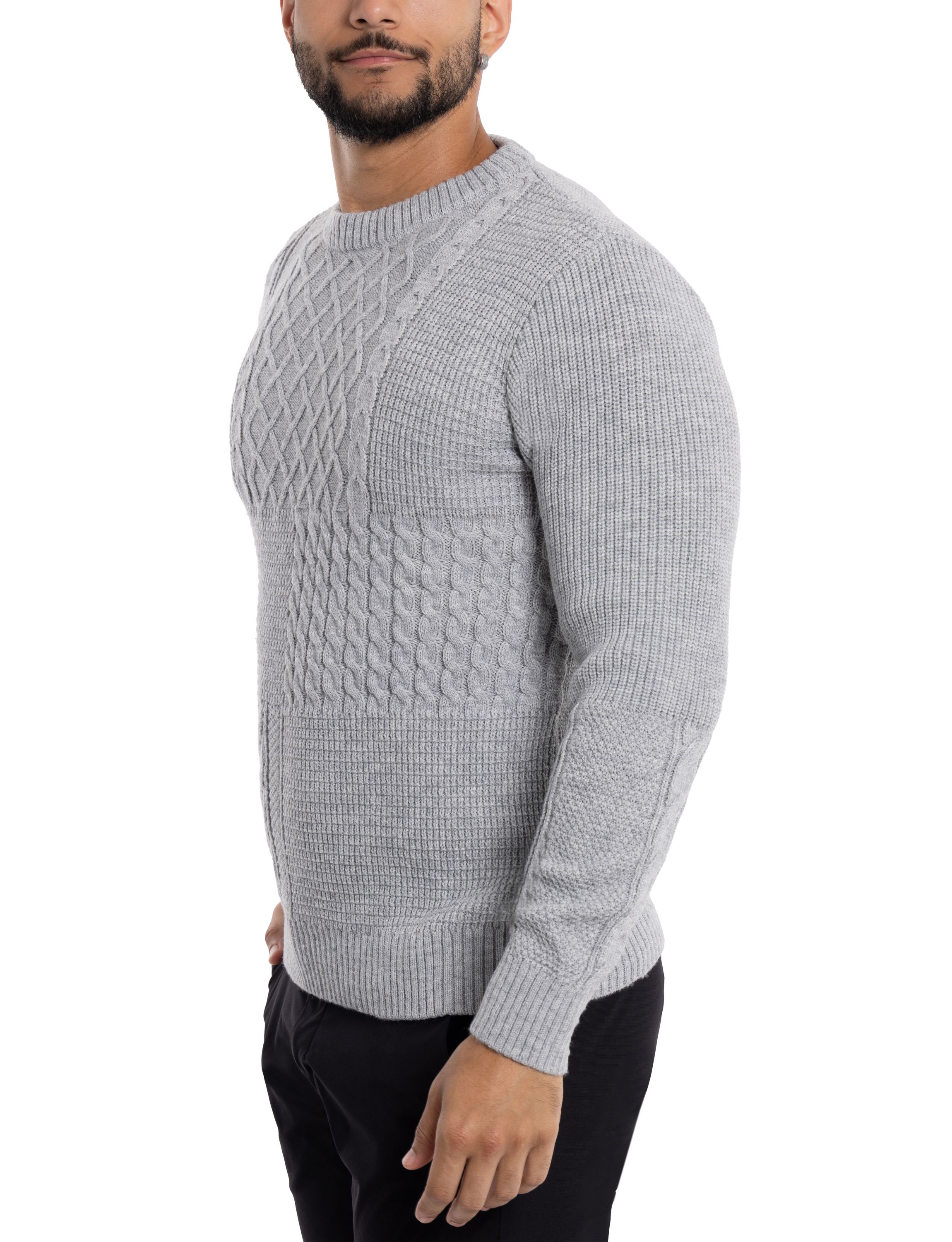 Mens Crewneck Mixed Texture Sweater