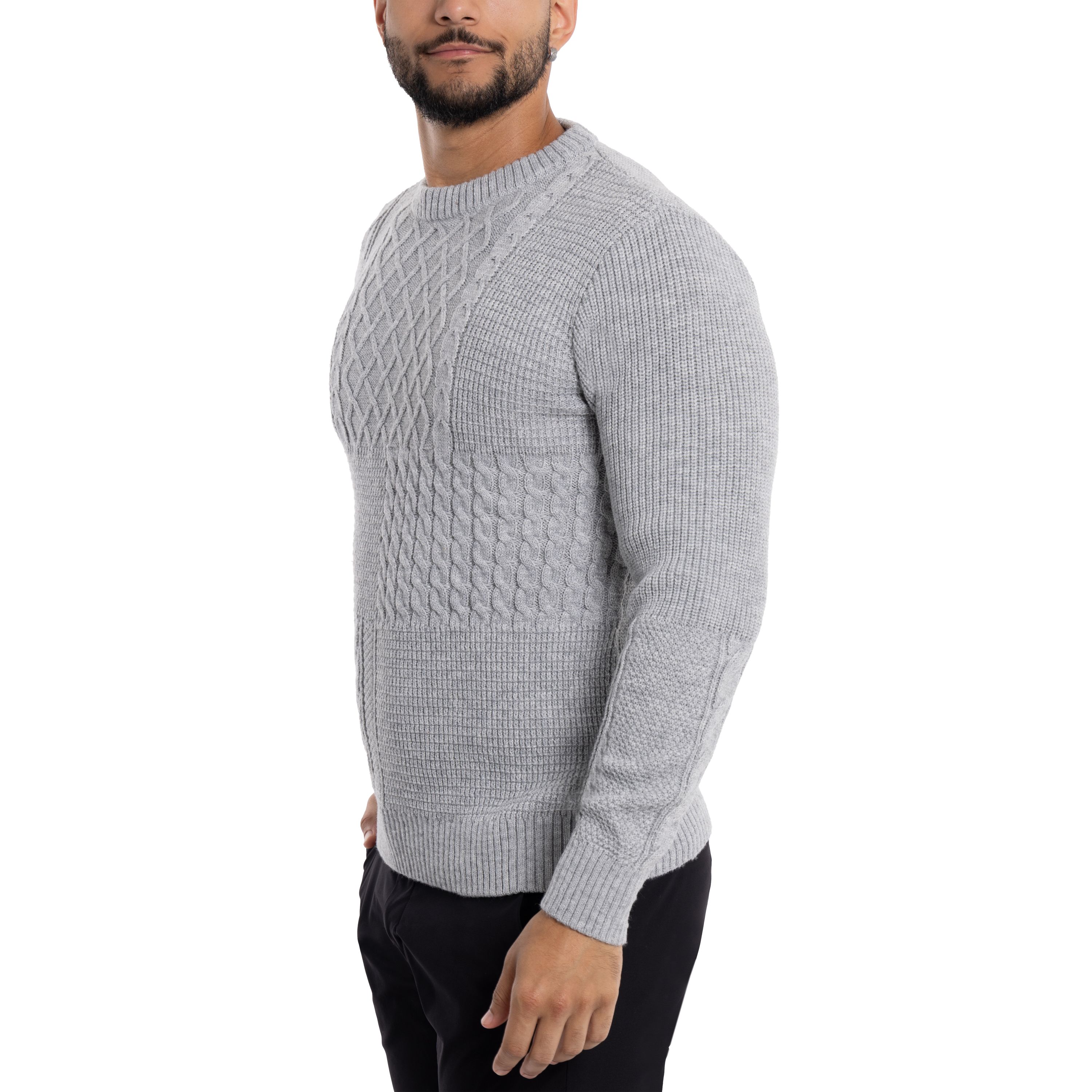 Mens Crewneck Mixed Texture Sweater