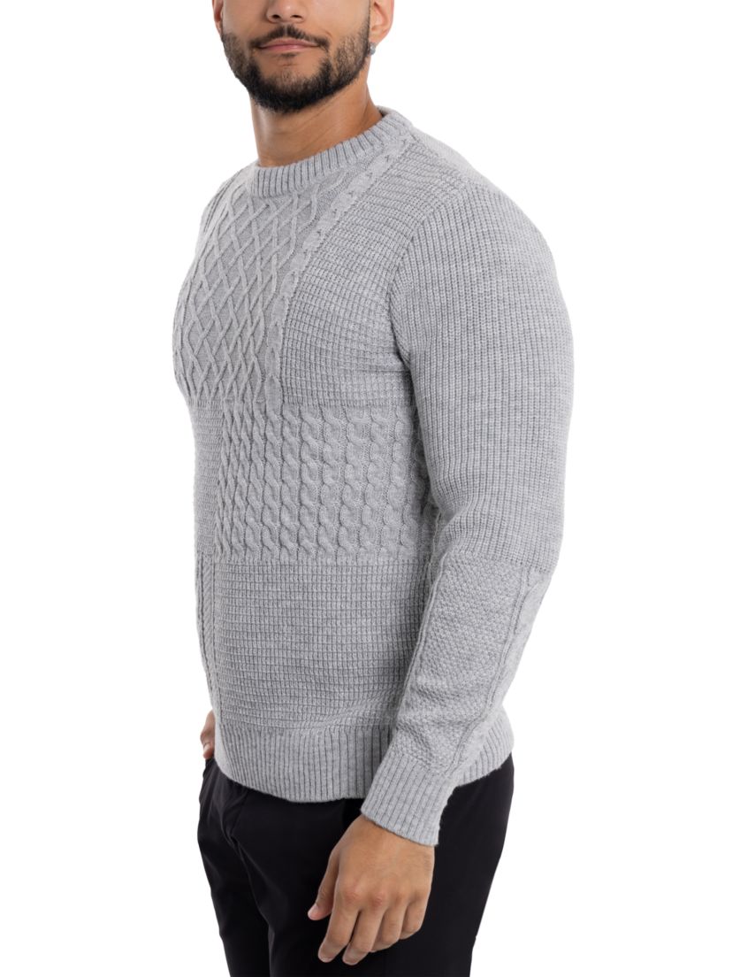 Mens Crewneck Mixed Texture Sweater