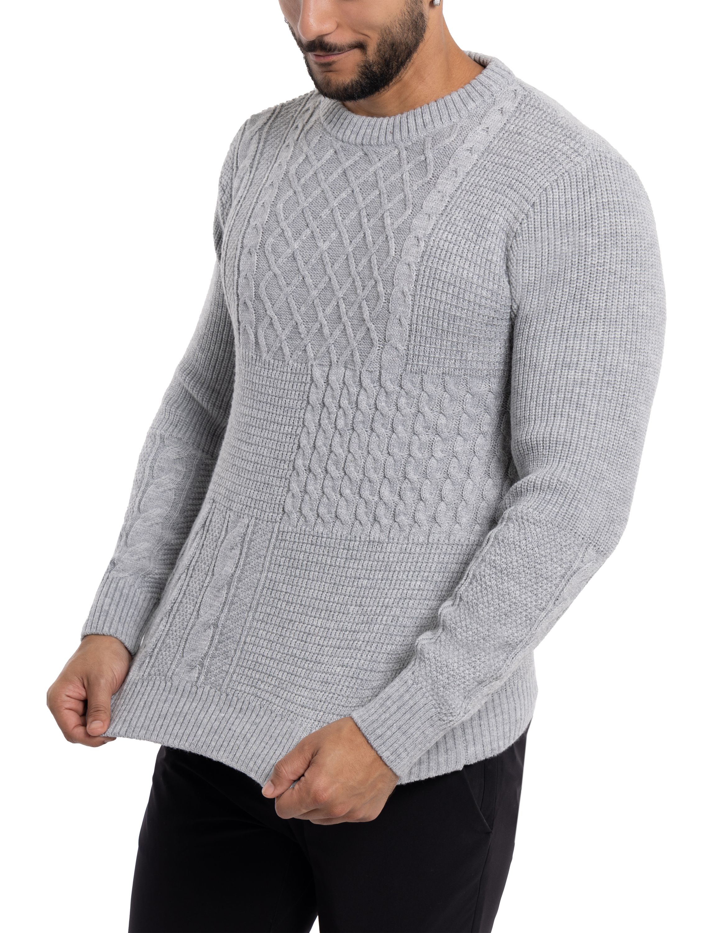 Mens Crewneck Mixed Texture Sweater