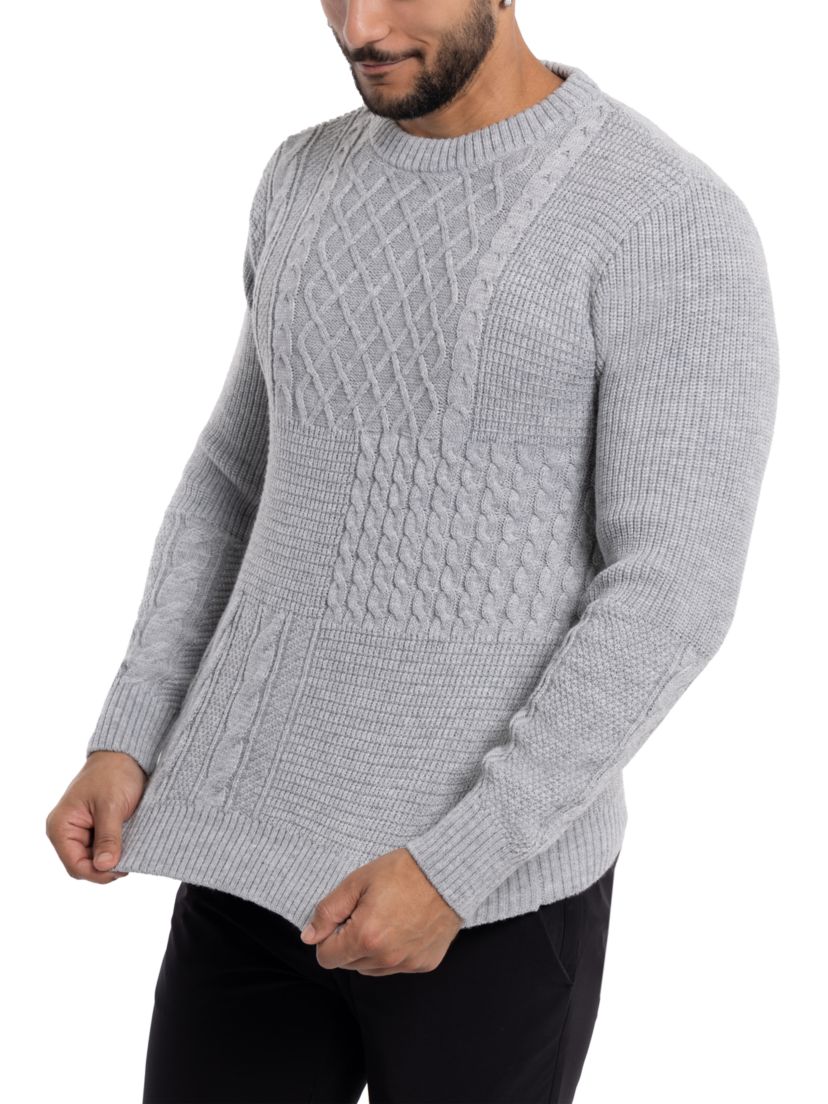 Mens Crewneck Mixed Texture Sweater