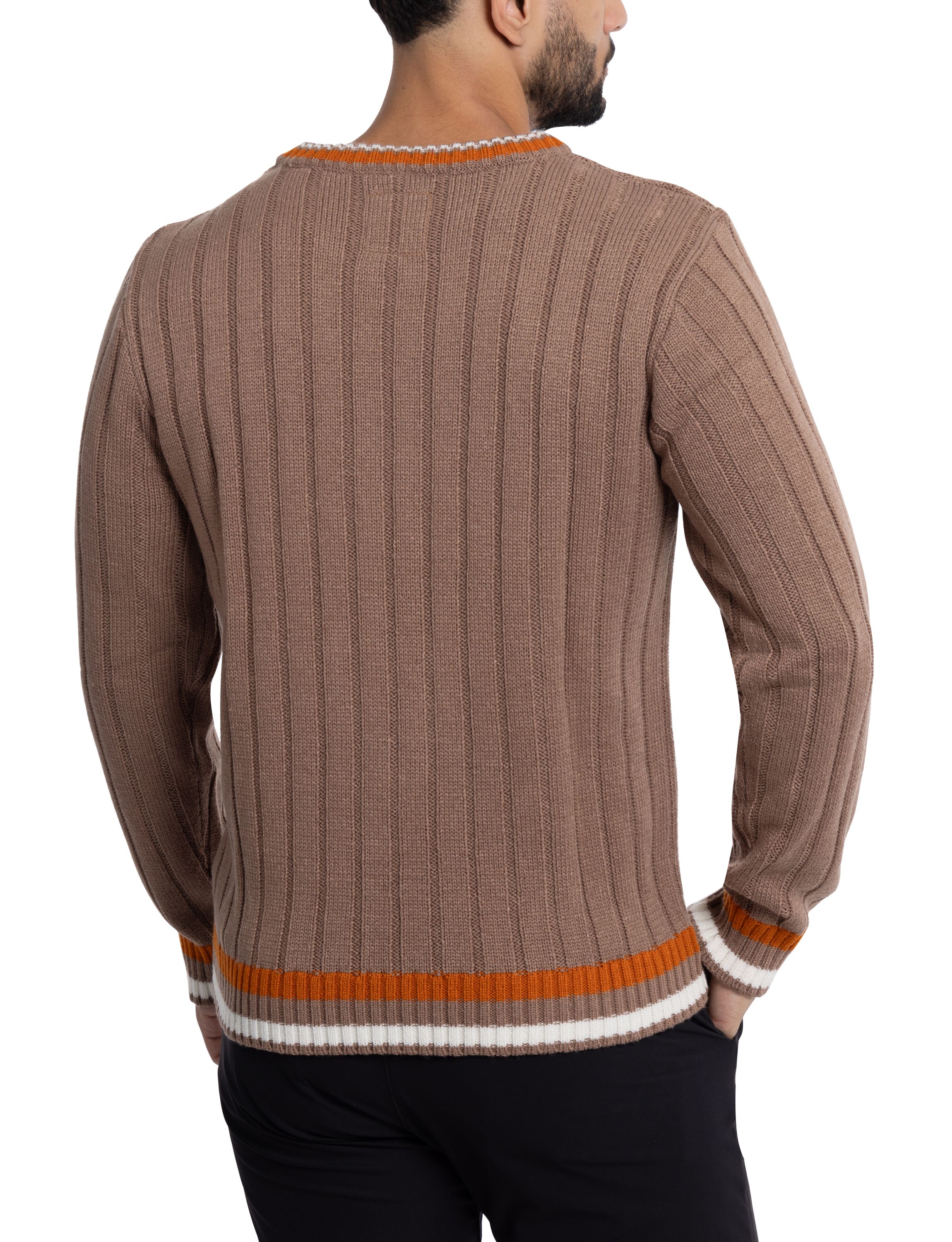 Mens Cable Knit Tipped V-Neck Sweater