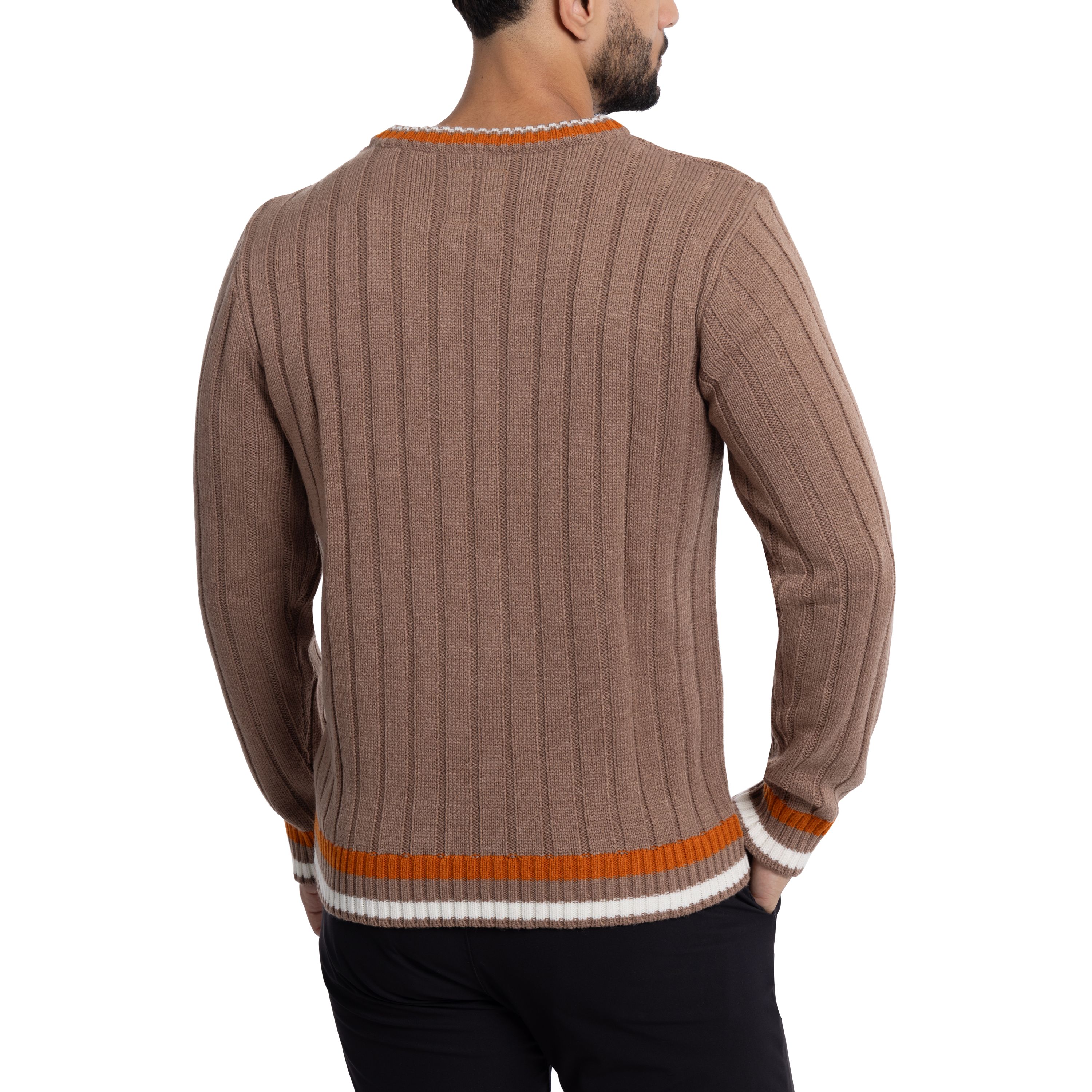 Mens Cable Knit Tipped V-Neck Sweater