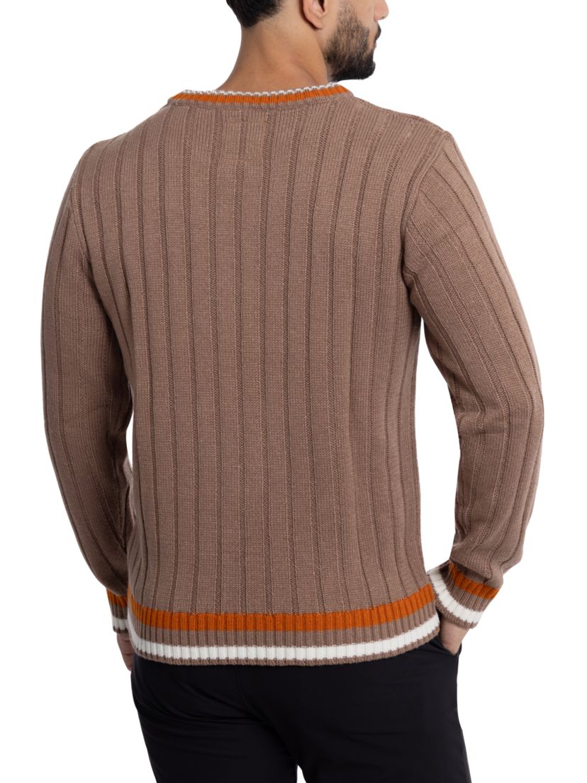 Mens Cable Knit Tipped V-Neck Sweater