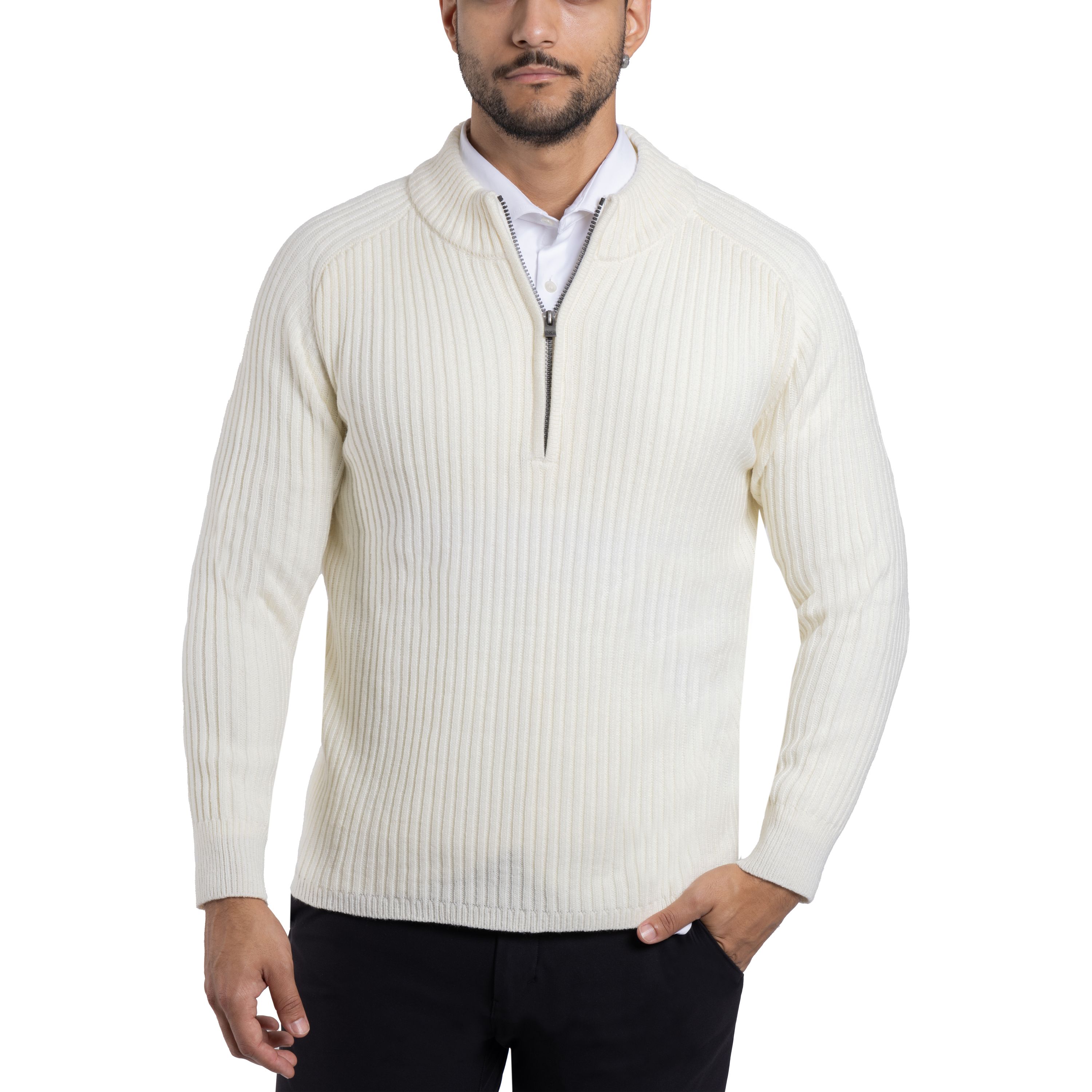 Mens Ribbed Mock Neck Quarter-Zip Sweater